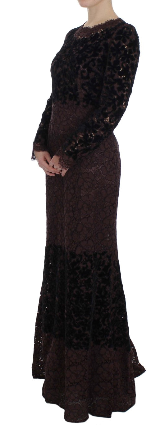 Dolce & Gabbana Lilafarbenes Ricamo-Maxikleid mit floraler Spitze