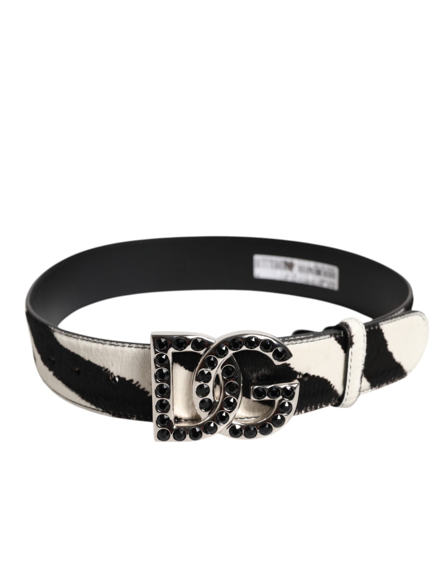 Dolce & Gabbana Weiß-Schwarzer Ledergürtel mit Zebra-DG-Kristallschnalle