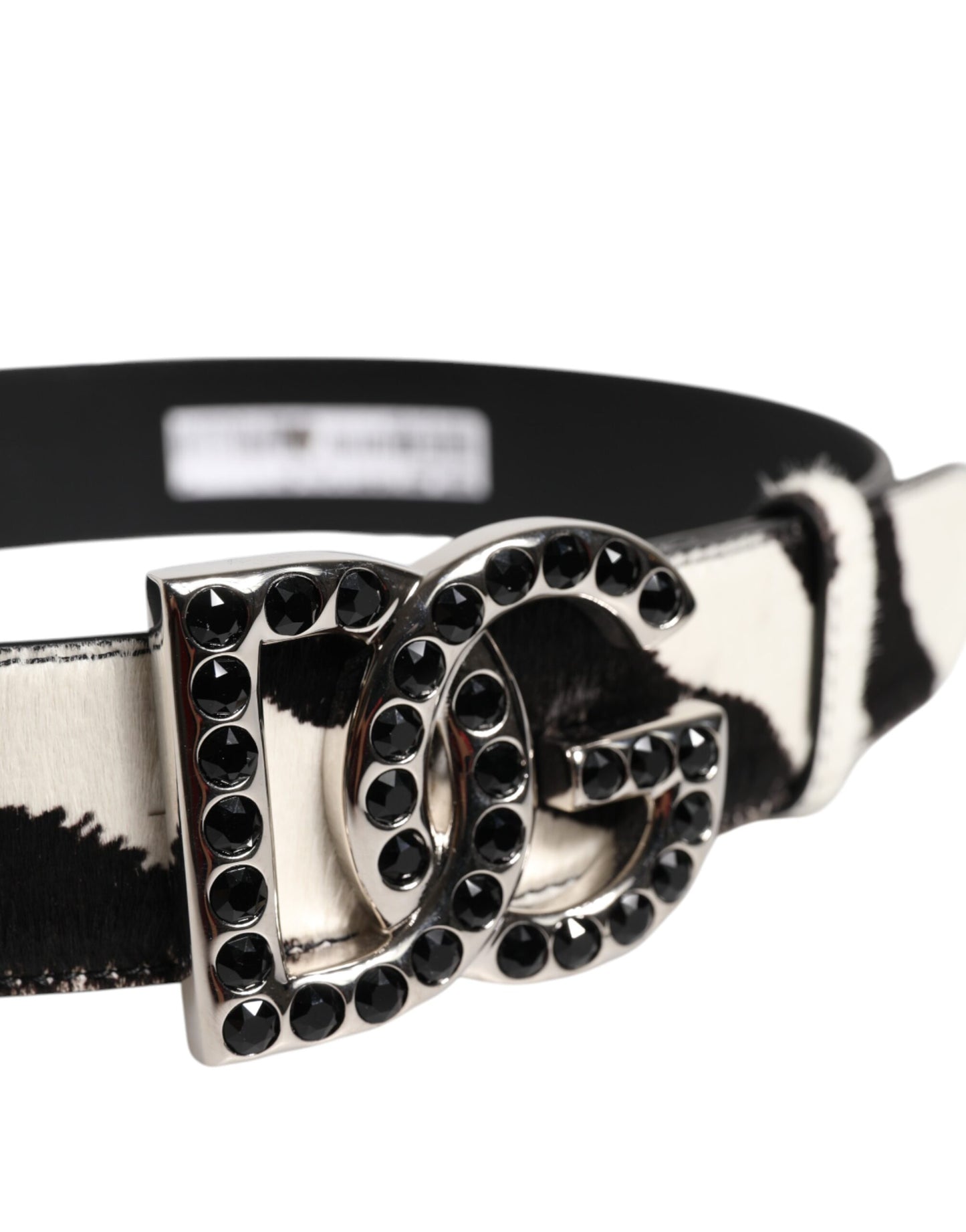 Dolce & Gabbana Weiß-Schwarzer Ledergürtel mit Zebra-DG-Kristallschnalle