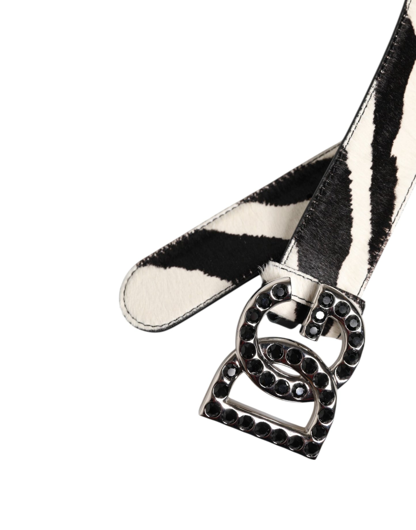 Dolce & Gabbana Weiß-Schwarzer Ledergürtel mit Zebra-DG-Kristallschnalle