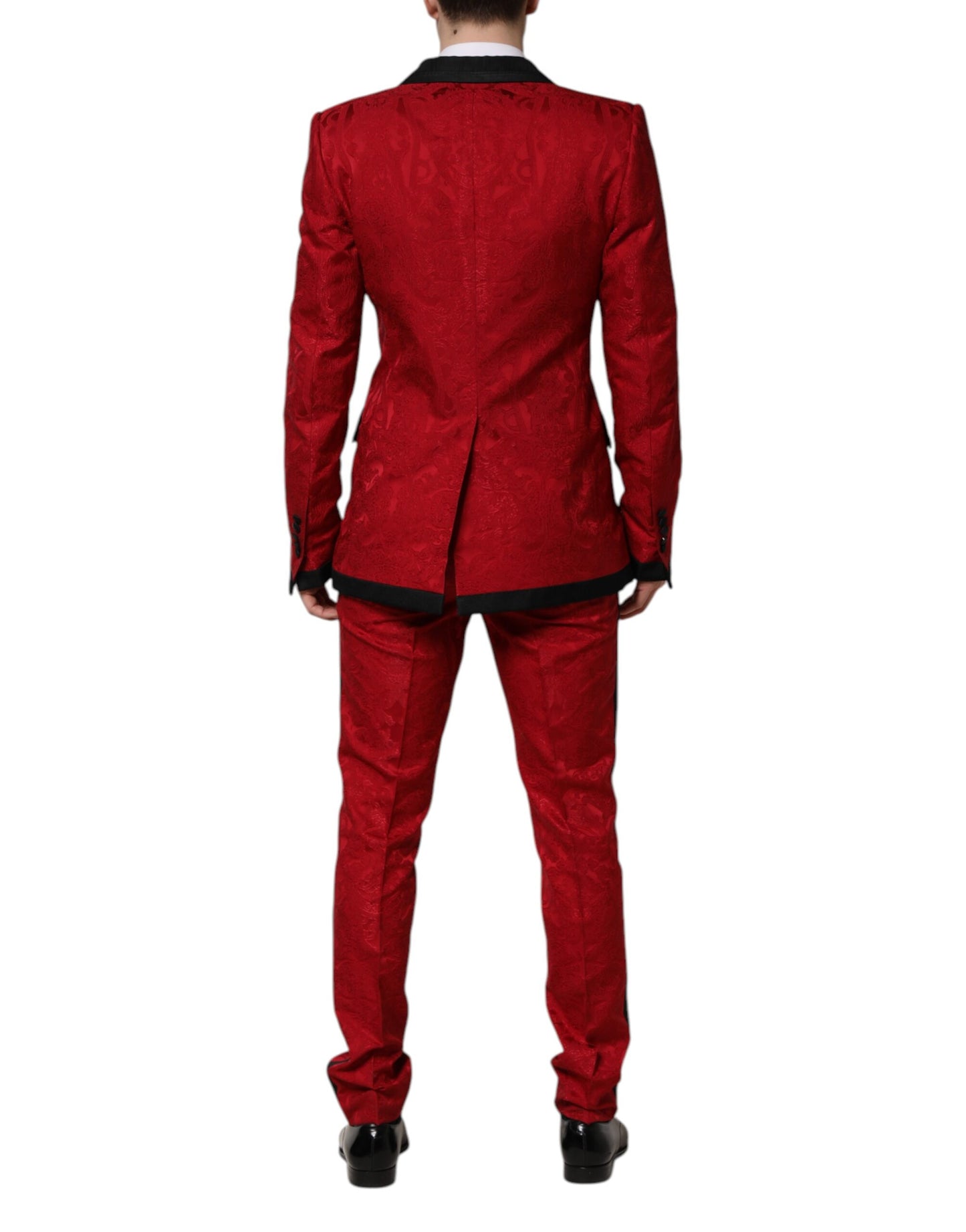 Dolce & Gabbana – Zweireihiger, zweiteiliger Anzug aus Jacquard mit Blumenmuster in Rot