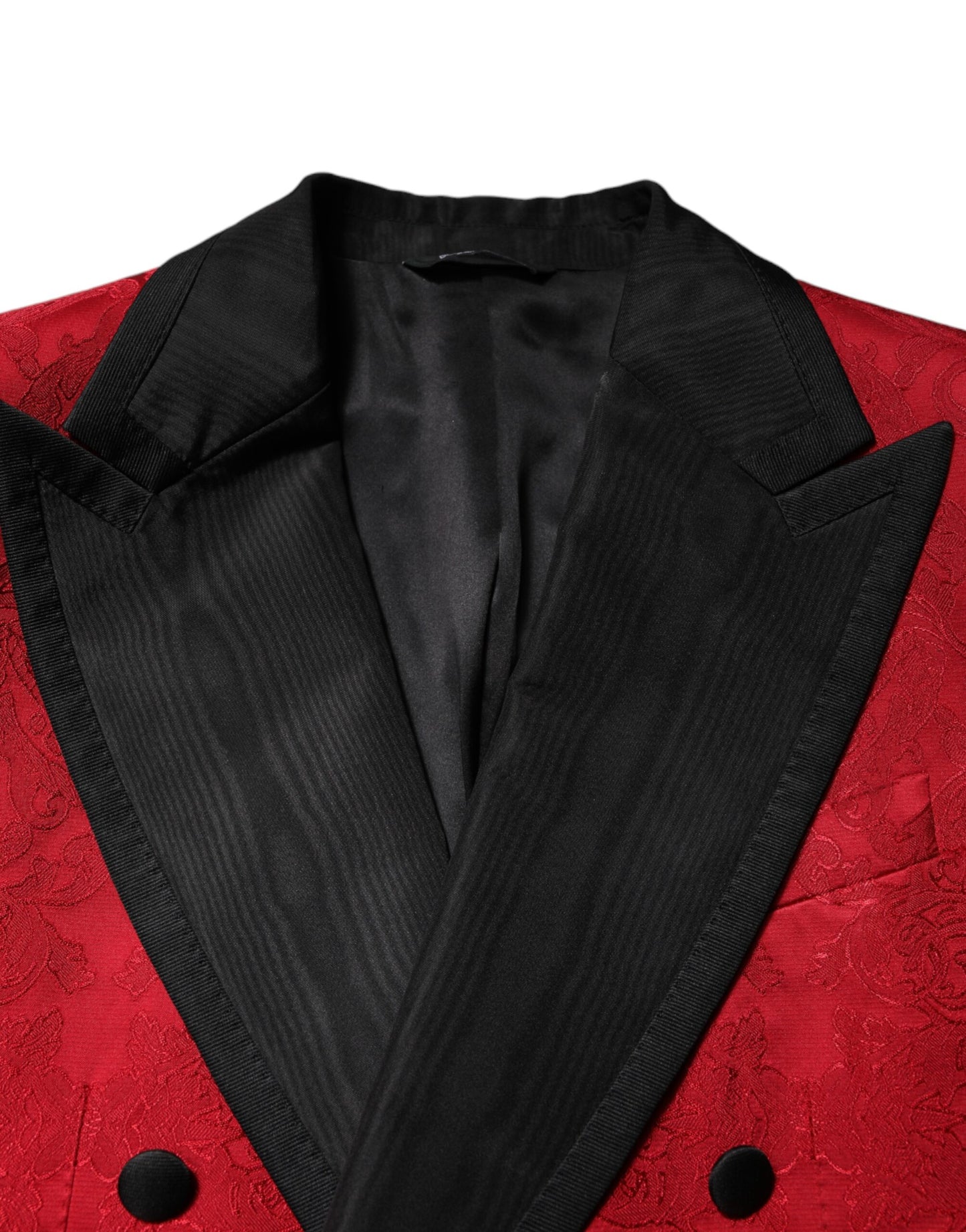 Dolce & Gabbana – Zweireihiger, zweiteiliger Anzug aus Jacquard mit Blumenmuster in Rot