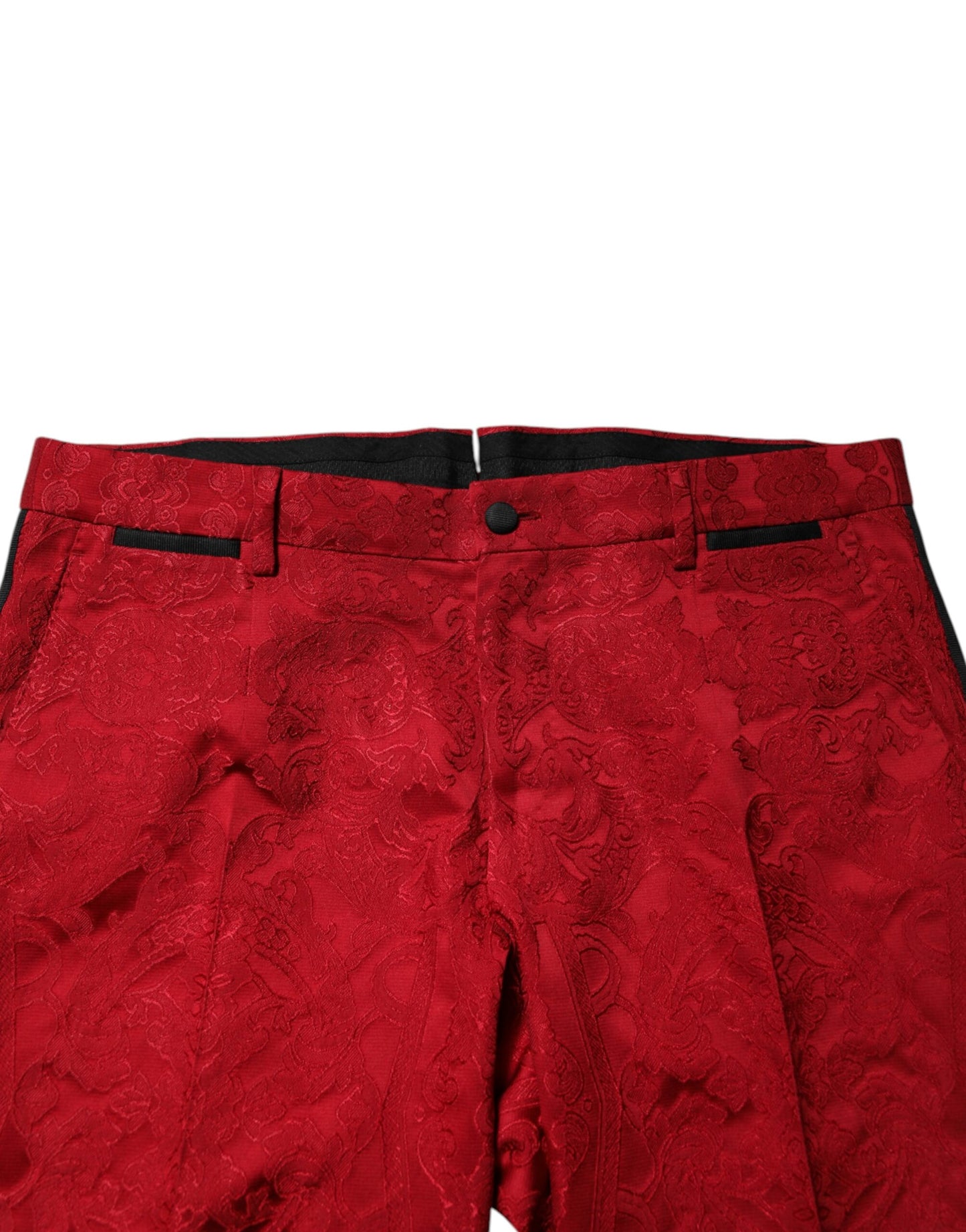 Dolce & Gabbana – Zweireihiger, zweiteiliger Anzug aus Jacquard mit Blumenmuster in Rot