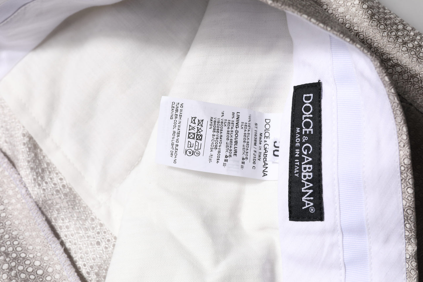 Dolce & Gabbana Hellgrauer, gepunkteter 2-teiliger Anzug aus Jacquard-Seide