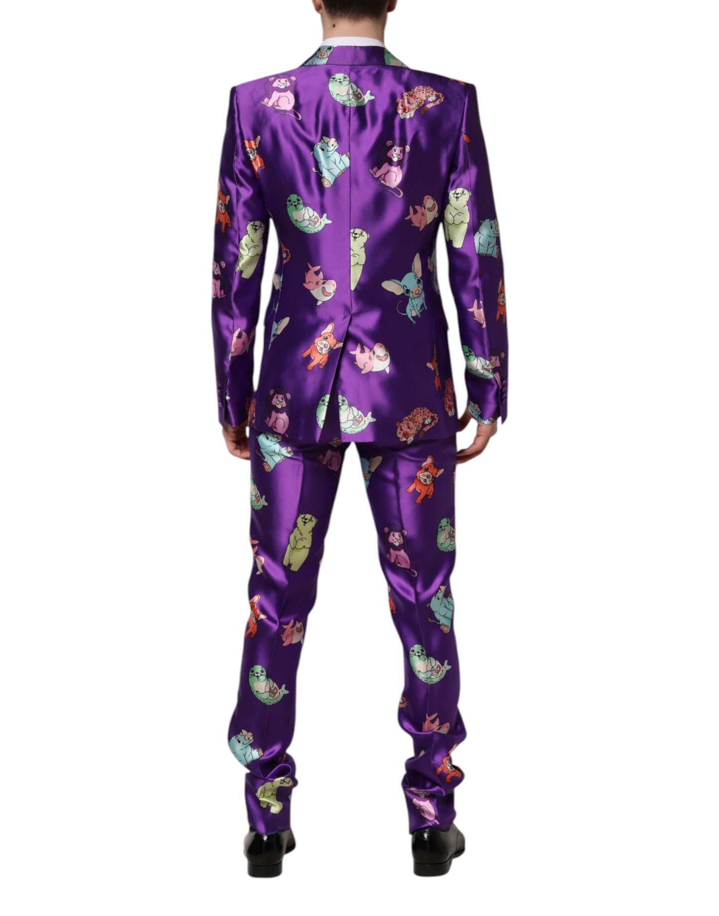 Dolce & Gabbana – Dreiteiliger Anzug aus violetter Seide mit Animalprint