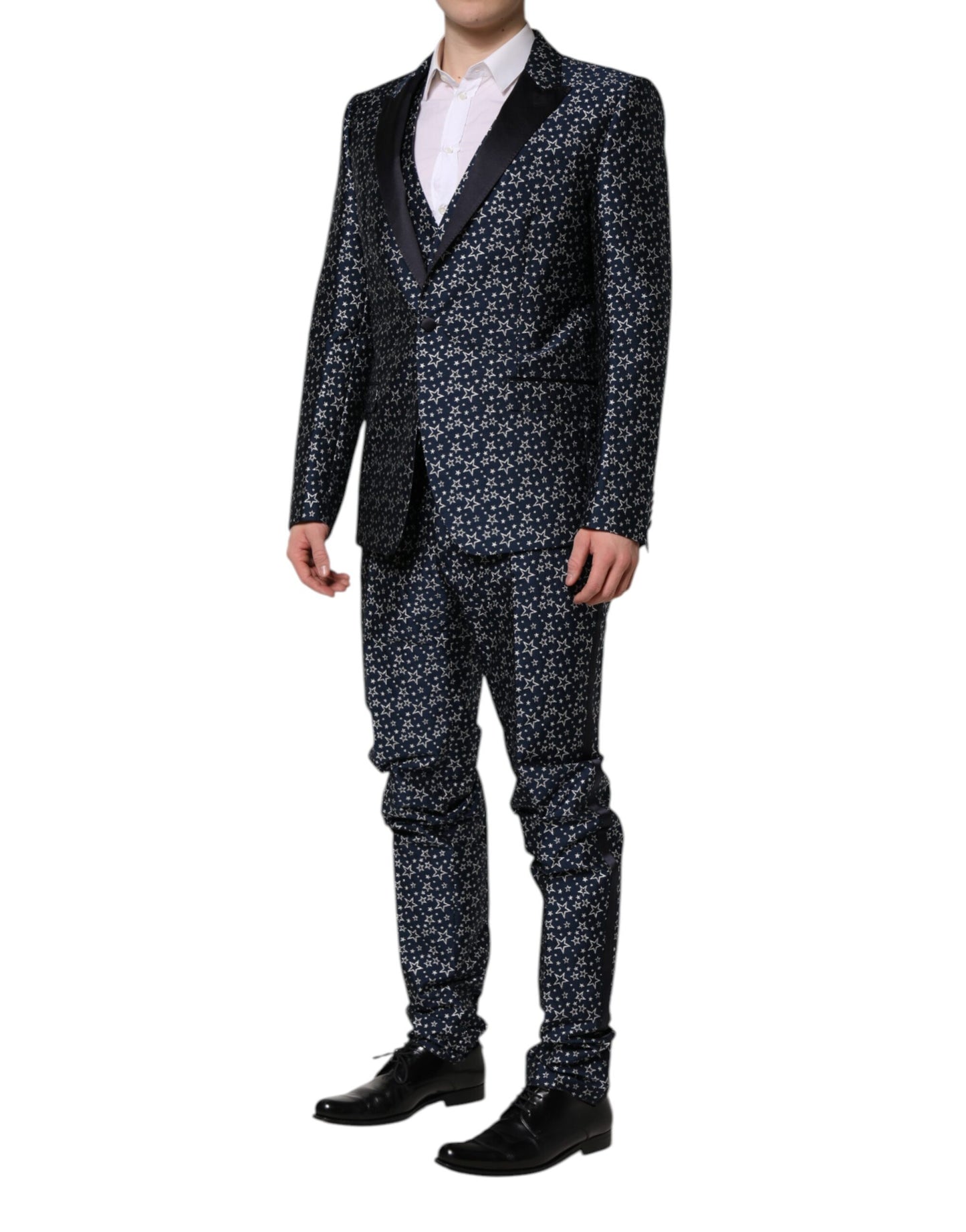 Dolce & Gabbana – Blauer MARTINI-Jacquard-3-teiliger Anzug mit Stern
