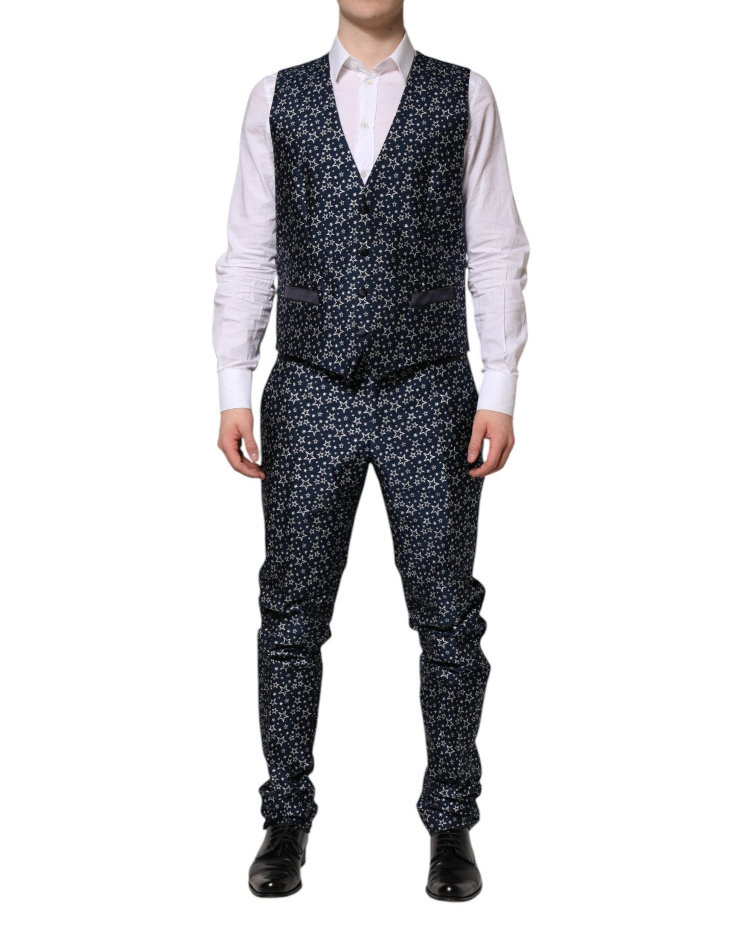 Dolce & Gabbana – Blauer MARTINI-Jacquard-3-teiliger Anzug mit Stern