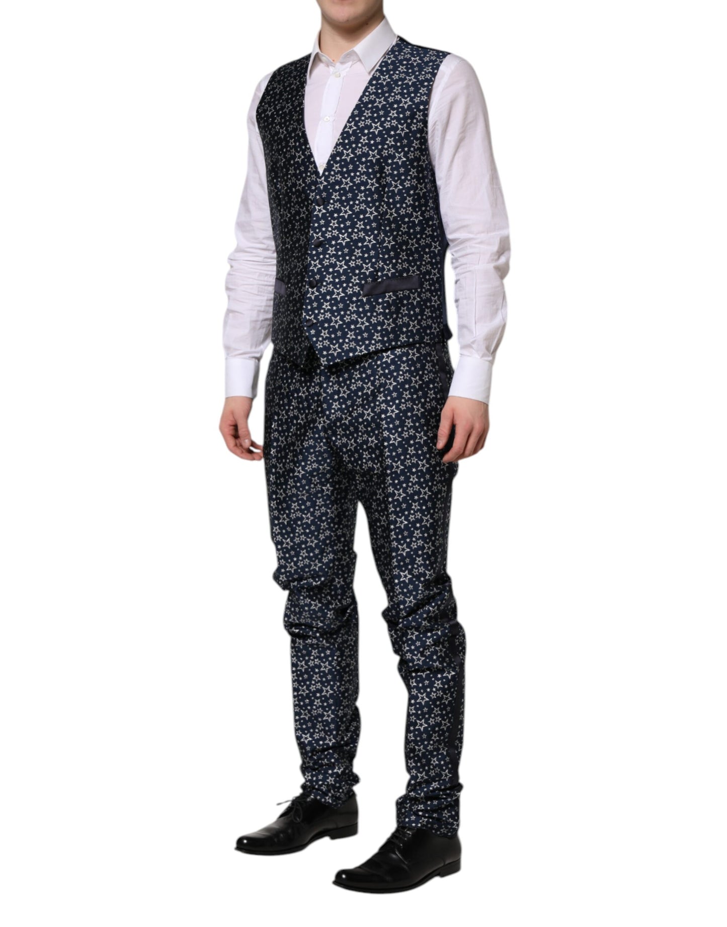 Dolce & Gabbana – Blauer MARTINI-Jacquard-3-teiliger Anzug mit Stern