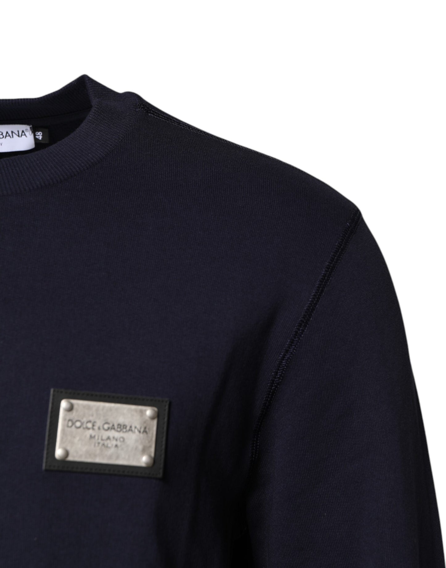 Dolce & Gabbana Dunkelblauer Pullover mit Rundhalsausschnitt und Logo