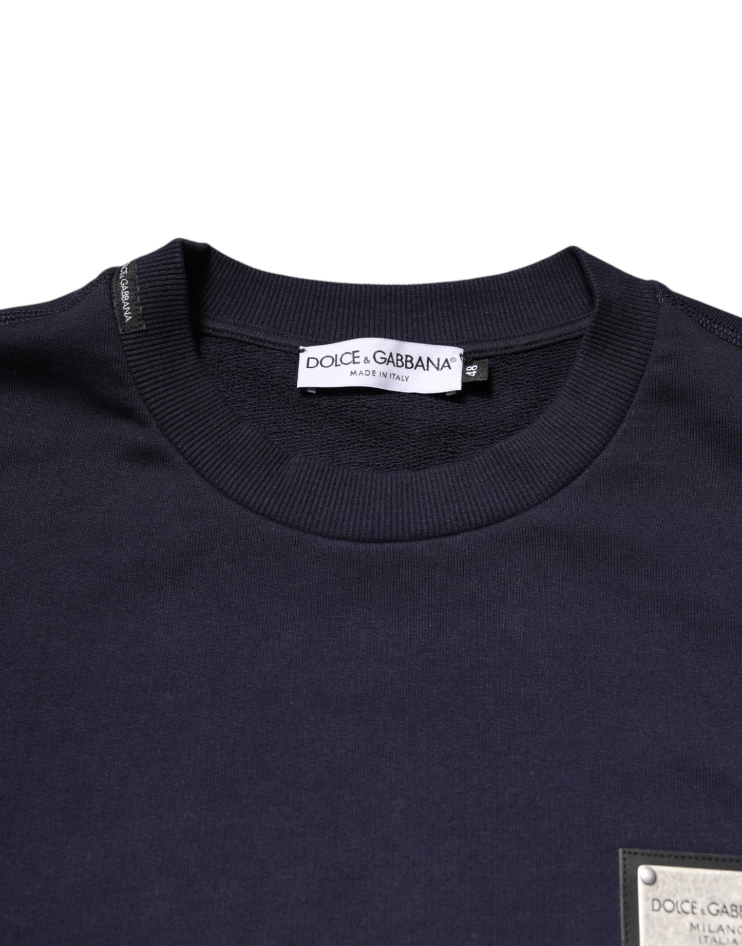 Dolce & Gabbana Dunkelblauer Pullover mit Rundhalsausschnitt und Logo