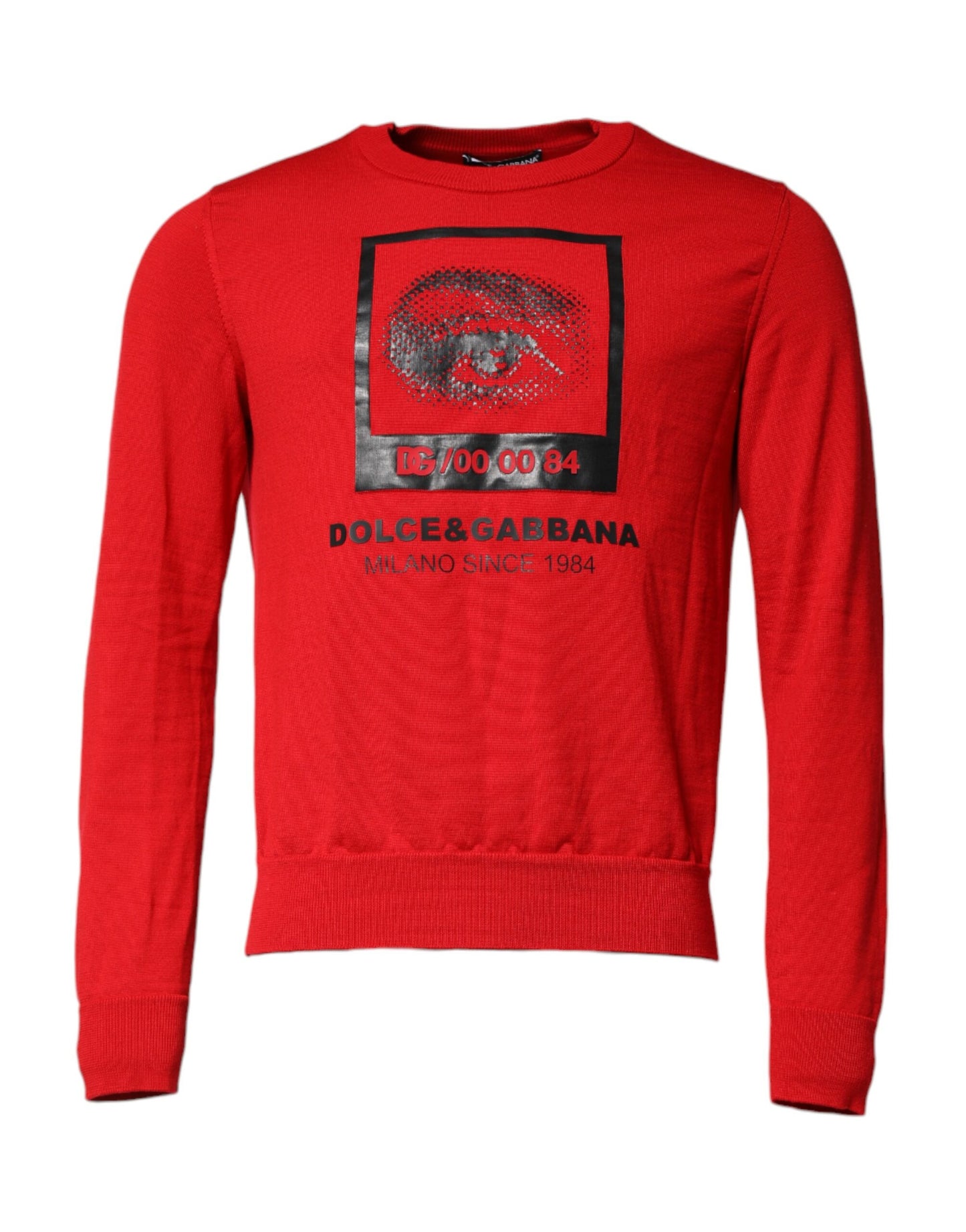 Dolce & Gabbana Herrenpullover mit Rundhalsausschnitt und rotem Augendruck