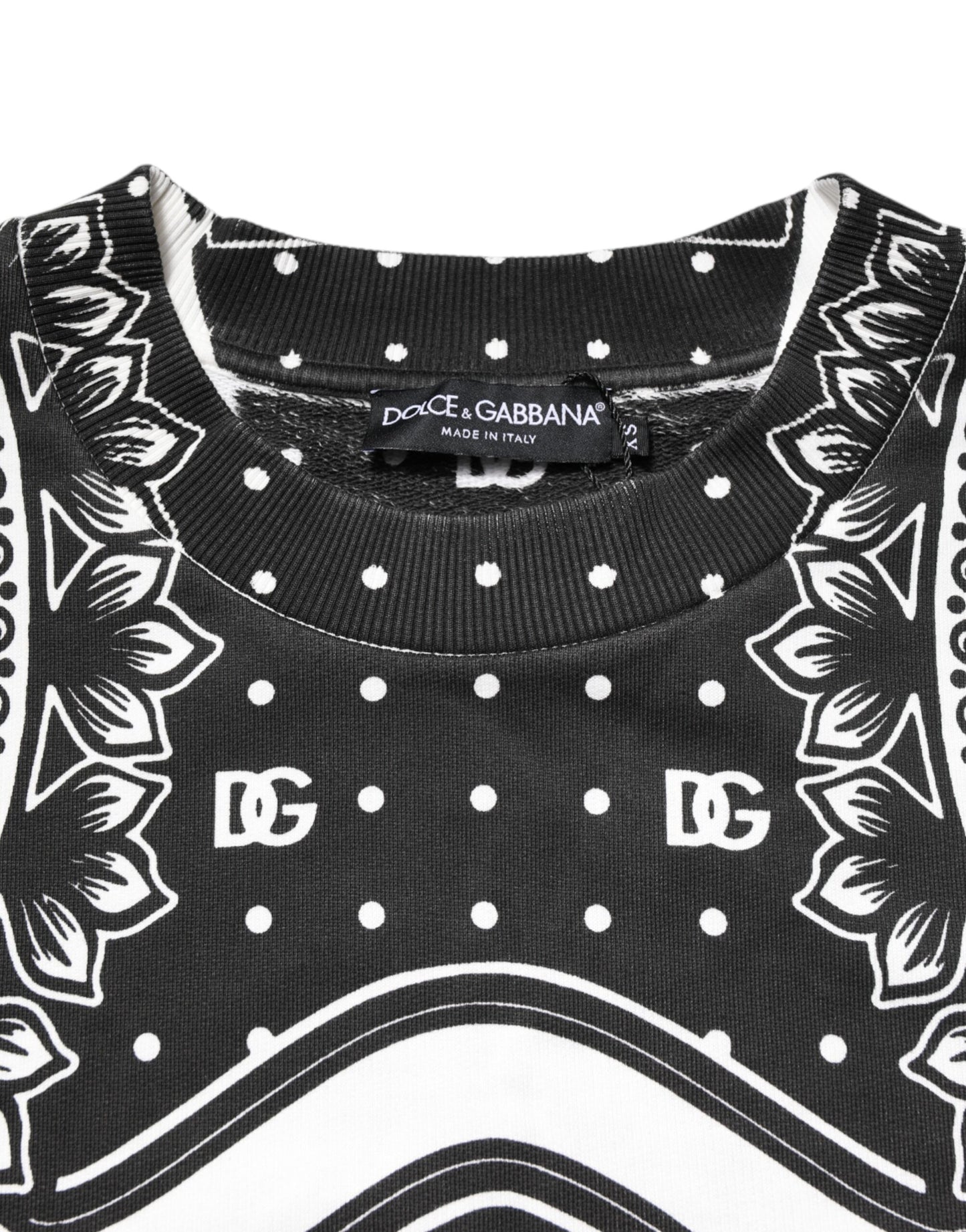 Dolce & Gabbana Schwarz Weiß Bandana Baumwolle Herren Sweatshirt Pullover
