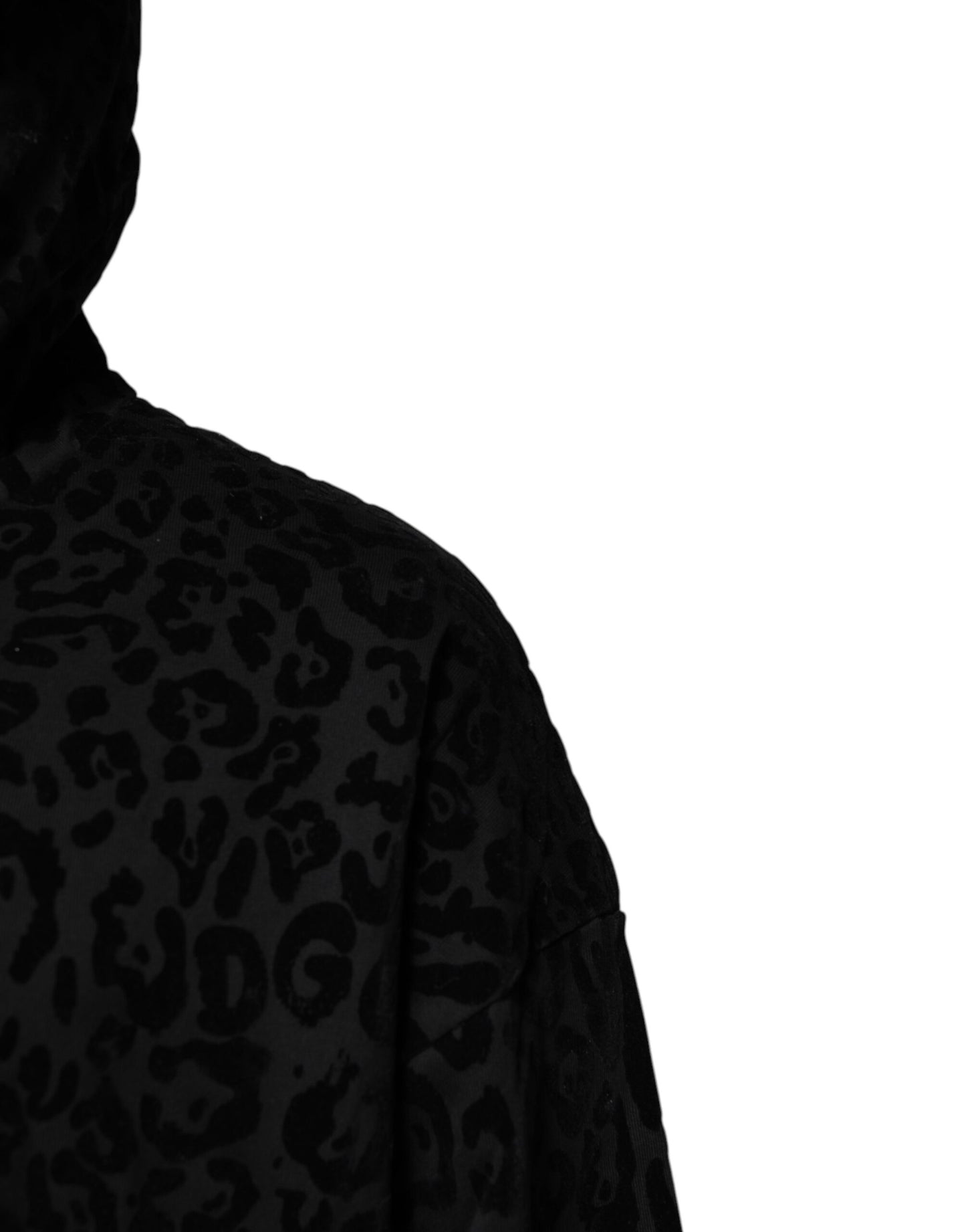 Dolce & Gabbana – Schwarzer Kapuzenpullover mit durchgehendem Reißverschluss und Leopardenmuster