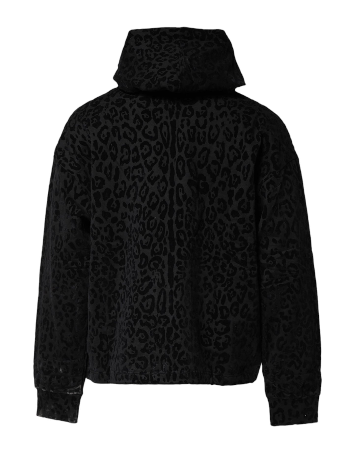 Dolce & Gabbana – Schwarzer Kapuzenpullover mit durchgehendem Reißverschluss und Leopardenmuster