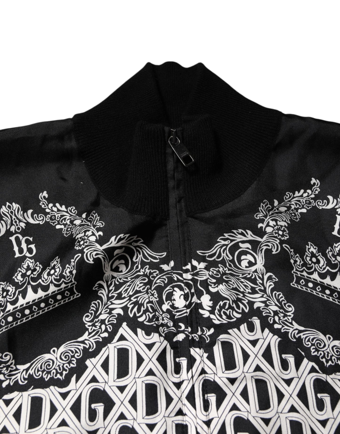 Dolce & Gabbana – Schwarz-weißer Pullover mit durchgehendem Reißverschluss und Bandana-Print