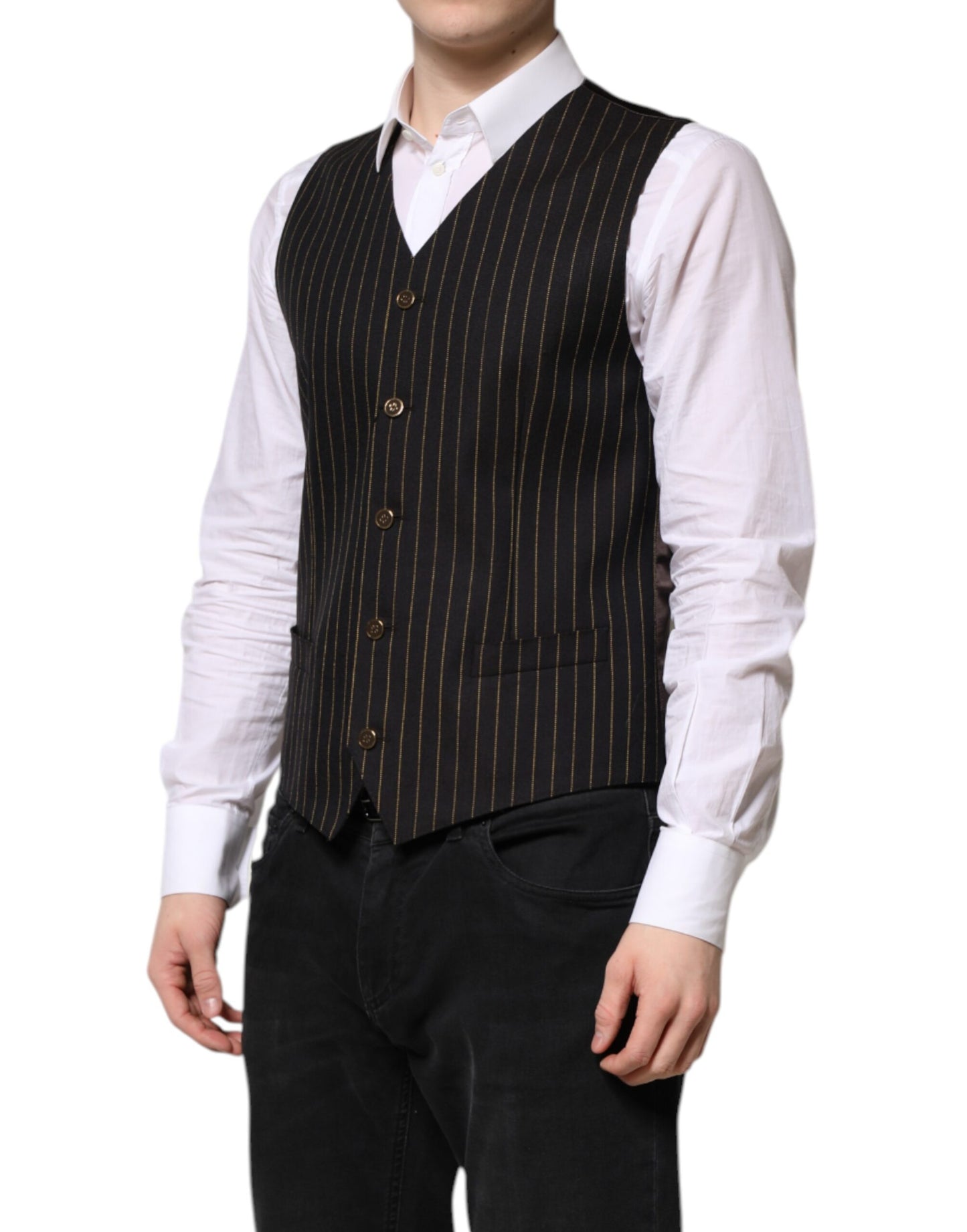 Dolce & Gabbana Schwarze Streifen Wolle Formale Herren Weste
