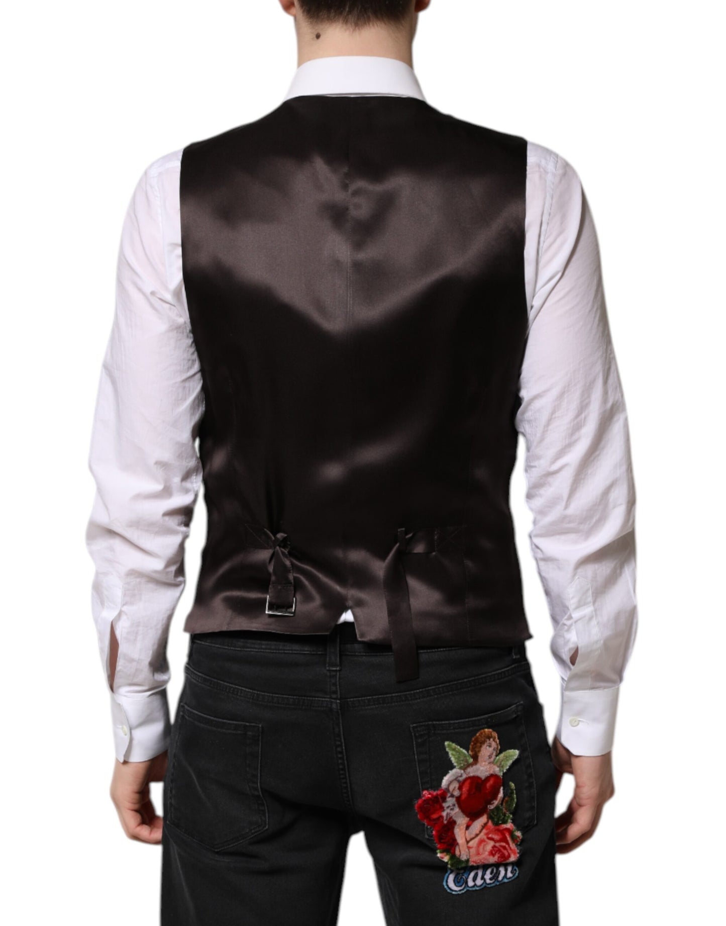 Dolce & Gabbana Schwarze Streifen Wolle Formale Herren Weste