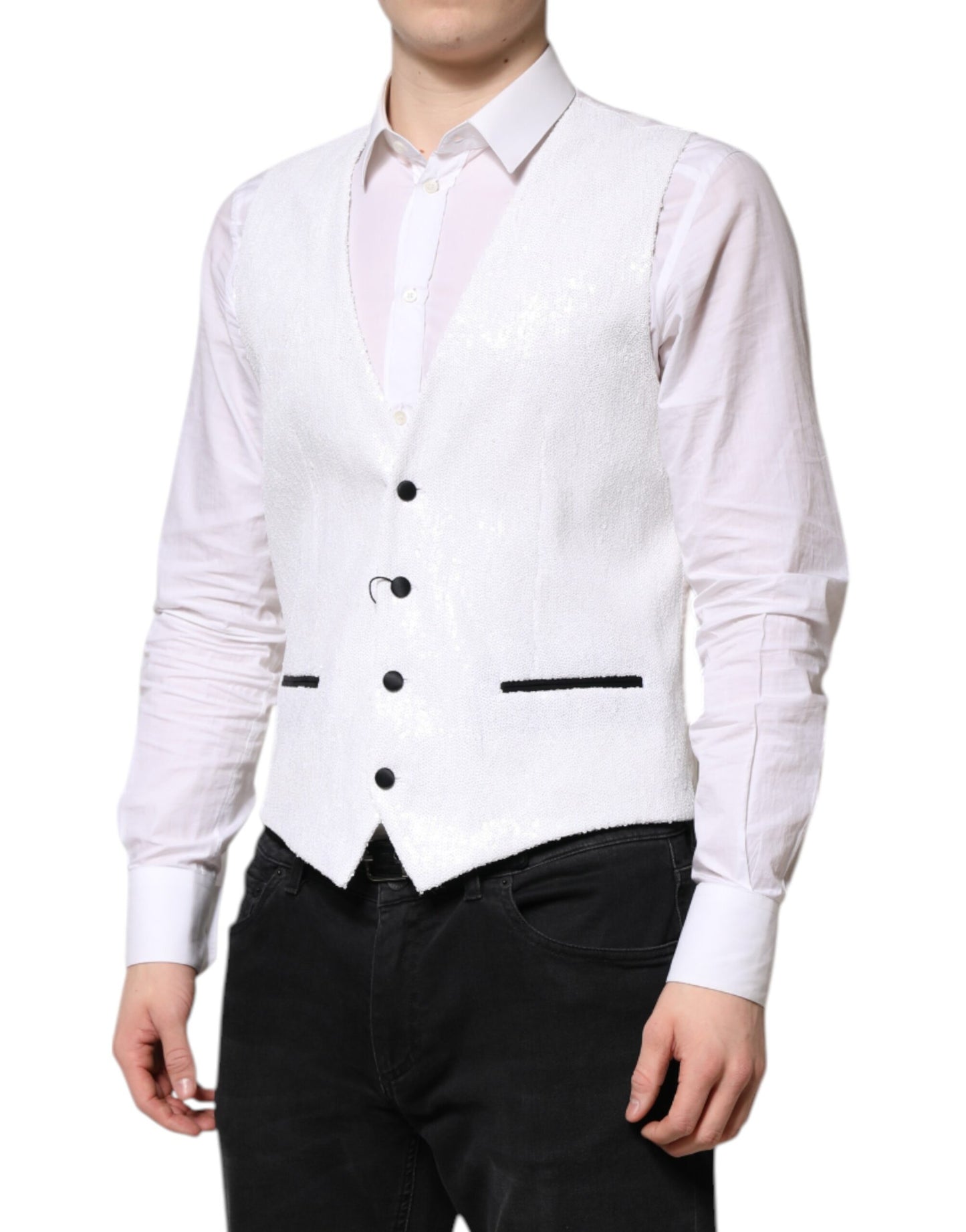 Dolce & Gabbana Weiße Weste mit Pailletten