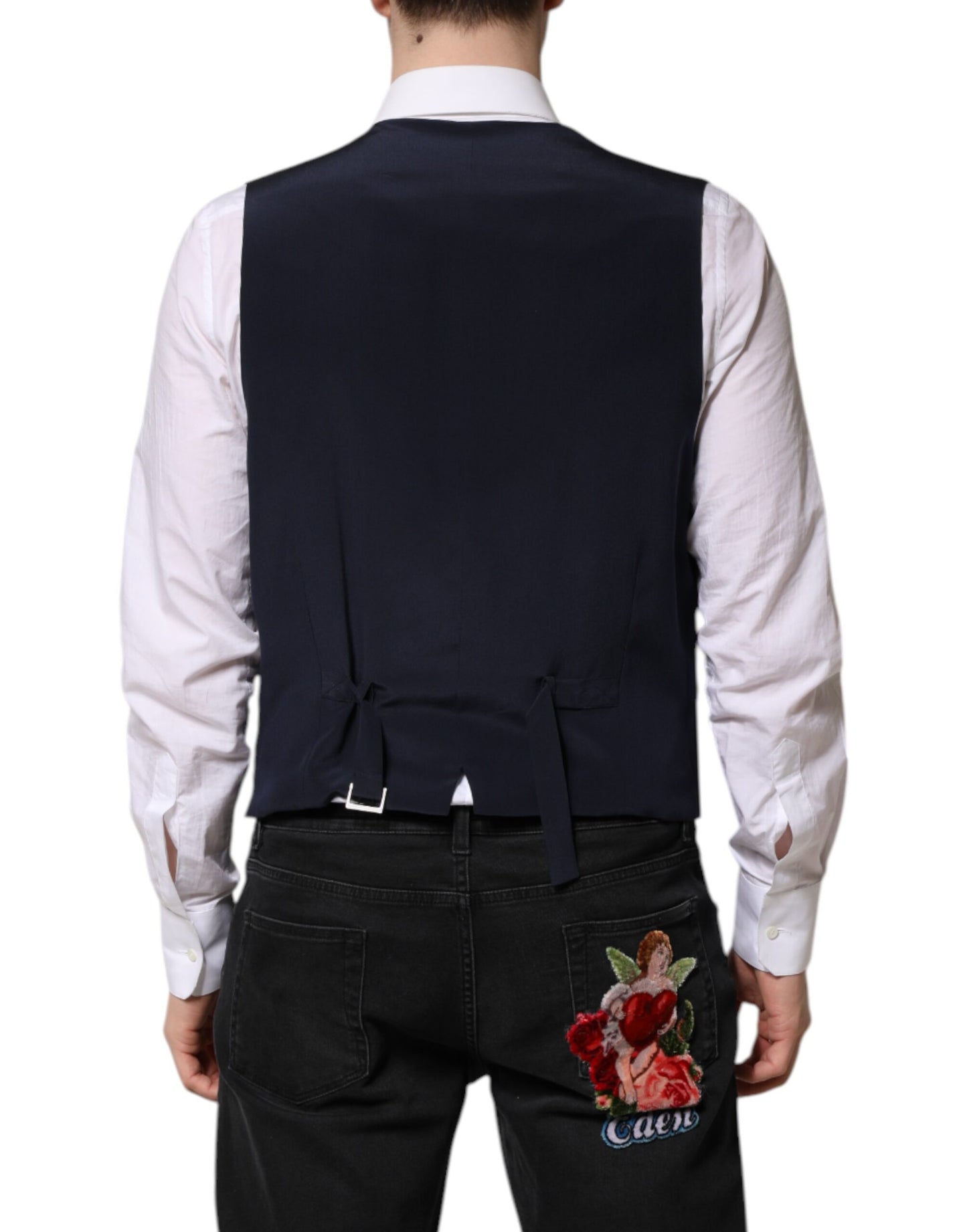 Dolce & Gabbana Blau gestreifte Weste aus Wolle für formelle Herren
