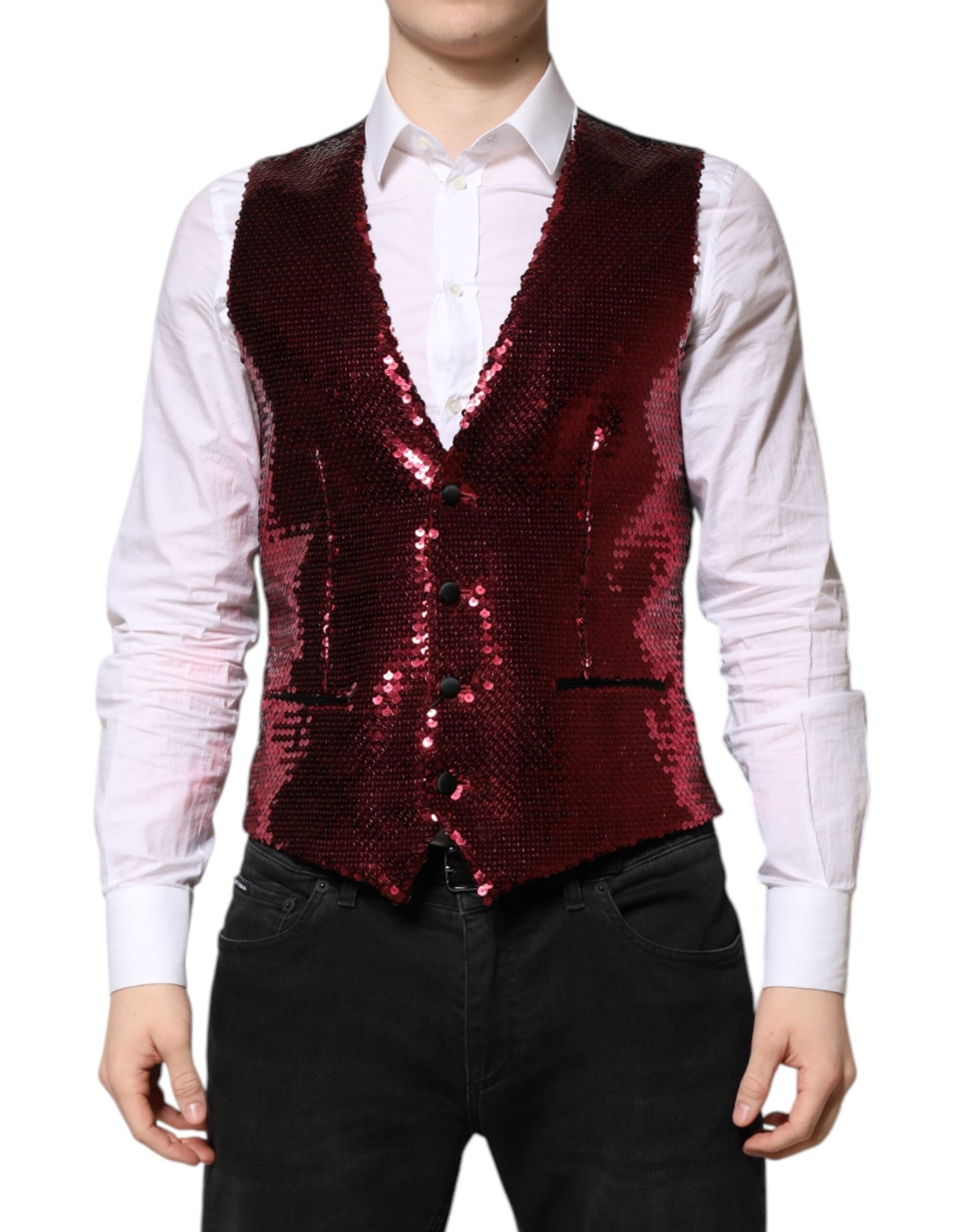 Dolce & Gabbana Rote Weste mit Pailletten für formelle Anlässe für Herren