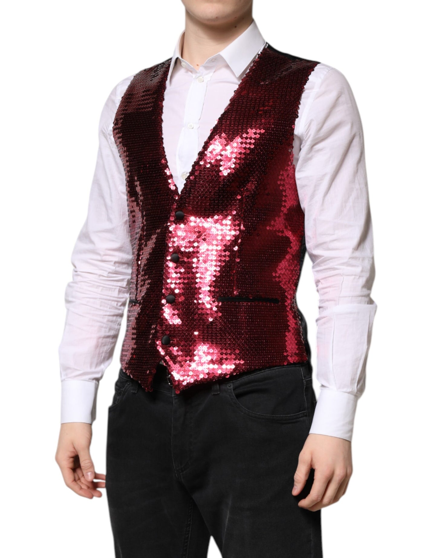 Dolce & Gabbana Rote Weste mit Pailletten für formelle Anlässe für Herren