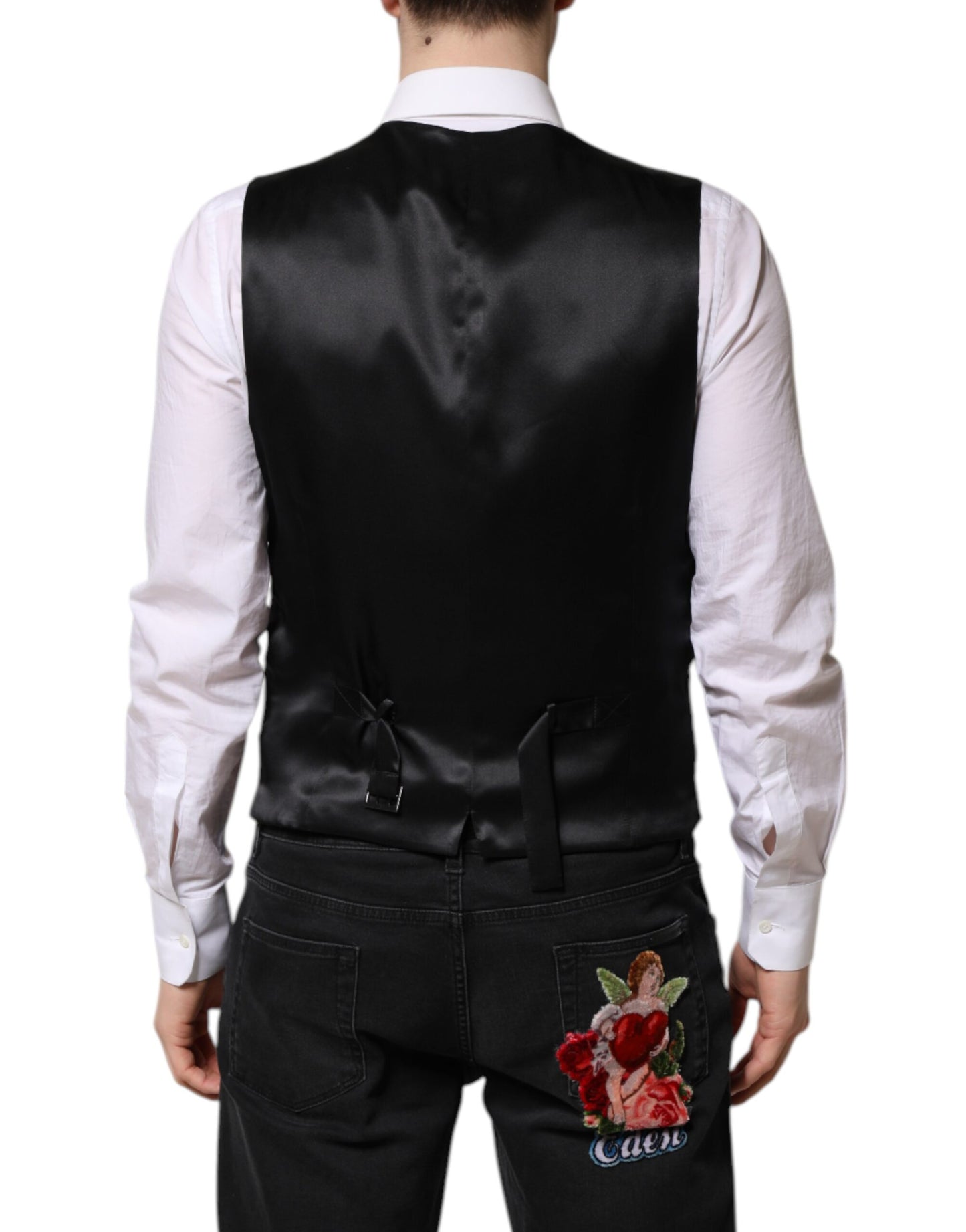 Dolce & Gabbana Rosa florale Satin-Weste für formelle Herren
