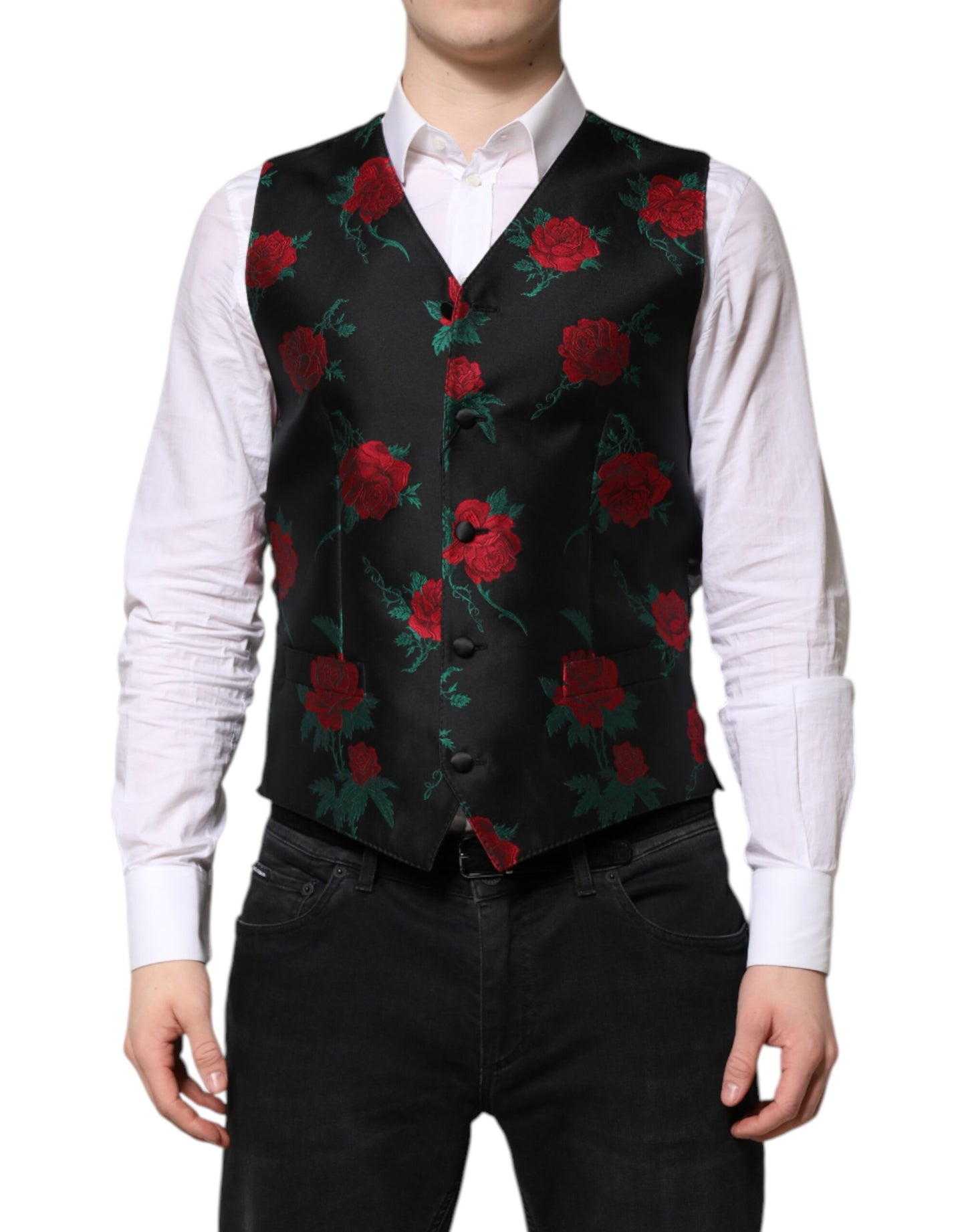 Dolce & Gabbana Rote Weste aus floralem Brokat für formelle Herren