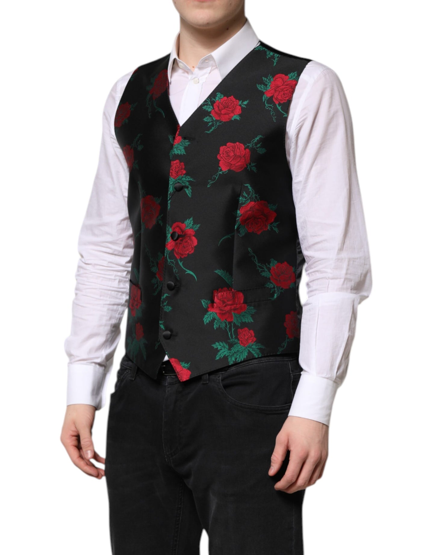 Dolce & Gabbana Rote Weste aus floralem Brokat für formelle Herren