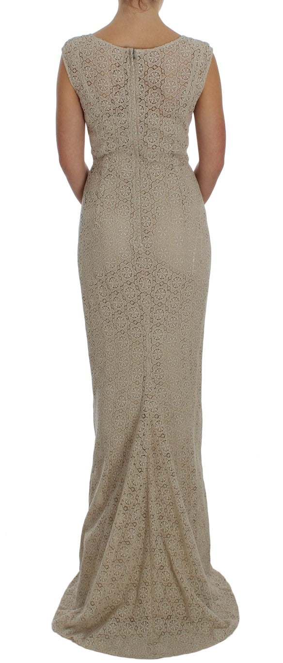 Dolce & Gabbana Beige Ricamo Cutout-Etuikleid aus Baumwolle