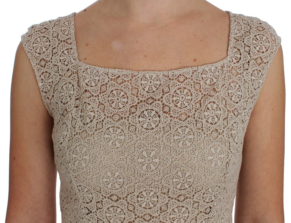 Dolce & Gabbana Beige Ricamo Cutout-Etuikleid aus Baumwolle