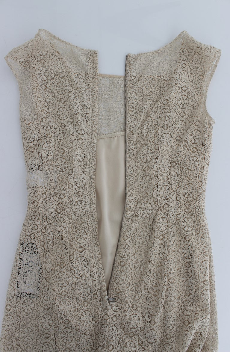 Dolce & Gabbana Beige Ricamo Cutout-Etuikleid aus Baumwolle