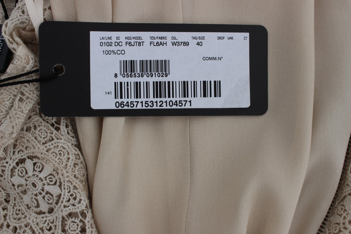 Dolce & Gabbana Beige Ricamo Cutout-Etuikleid aus Baumwolle