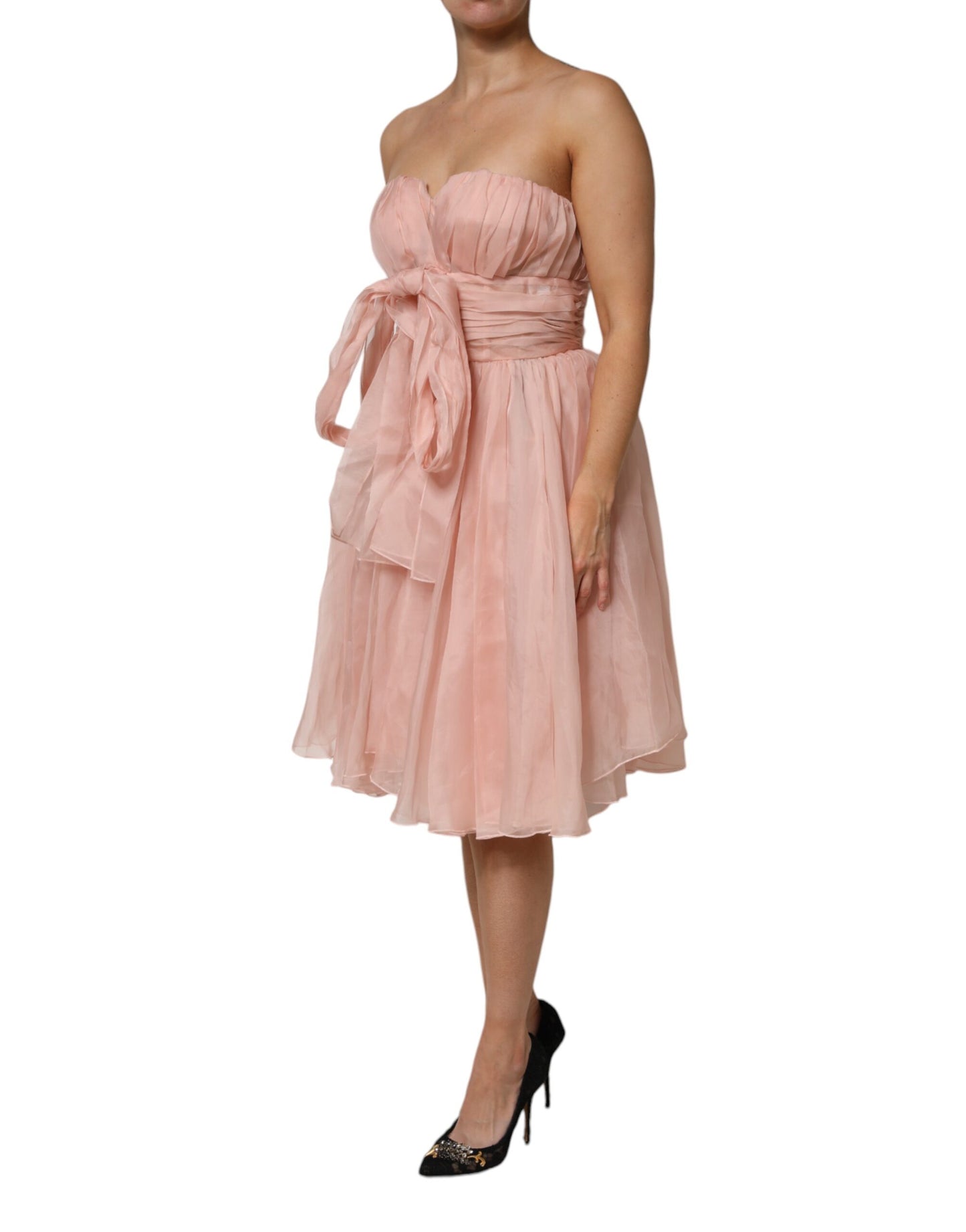 Dolce & Gabbana – A-Linien-Midikleid aus plissiertem Seidenchiffon in Rosa