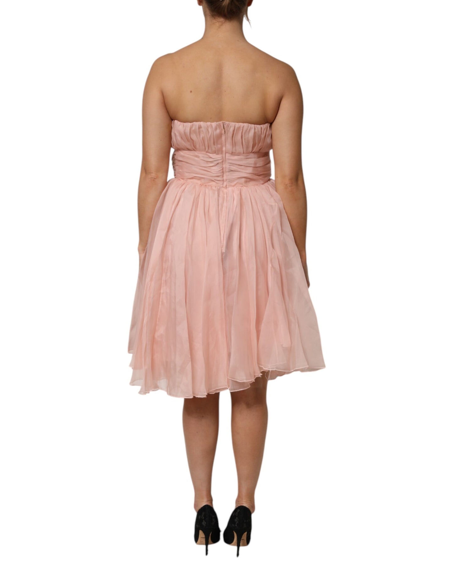 Dolce & Gabbana – A-Linien-Midikleid aus plissiertem Seidenchiffon in Rosa