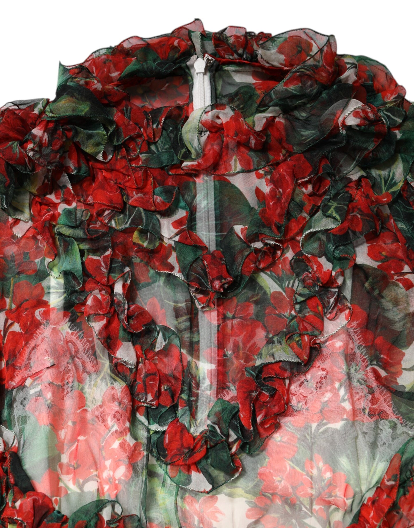 Dolce & Gabbana – Mehrfarbiges, langärmliges Kleid mit Rüschen und Blumenmuster