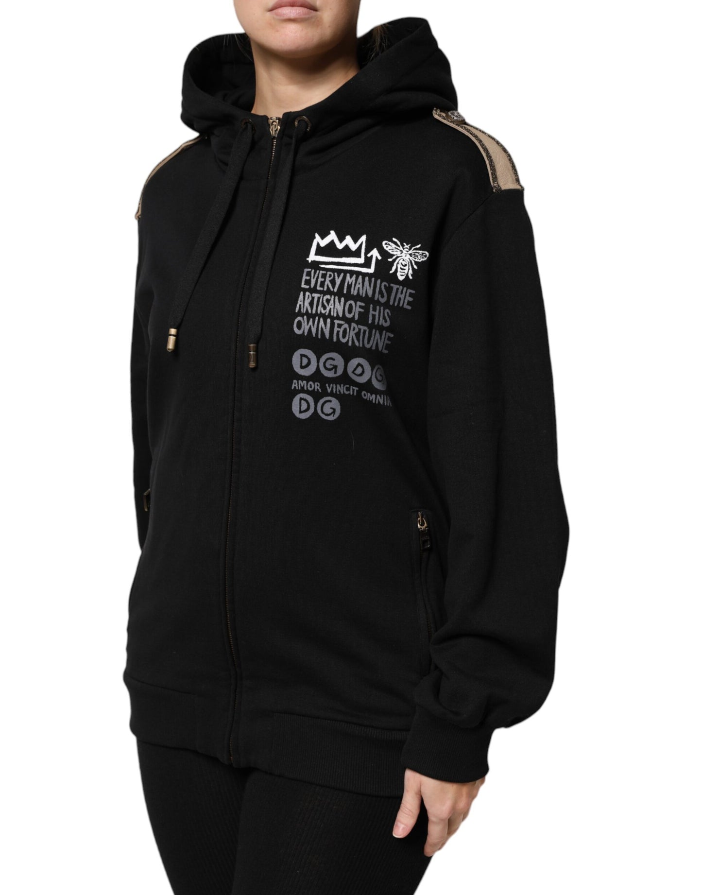 Dolce & Gabbana – Schwarze Sweatshirtjacke mit durchgehendem Reißverschluss und Kapuze
