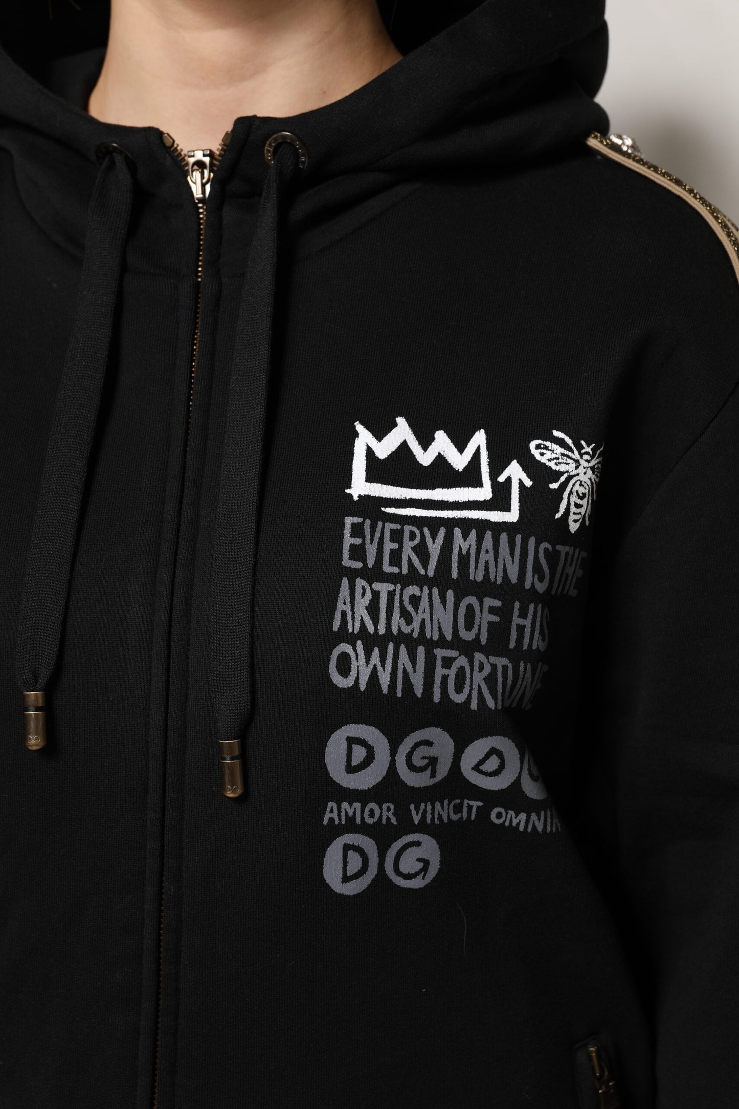 Dolce & Gabbana – Schwarze Sweatshirtjacke mit durchgehendem Reißverschluss und Kapuze