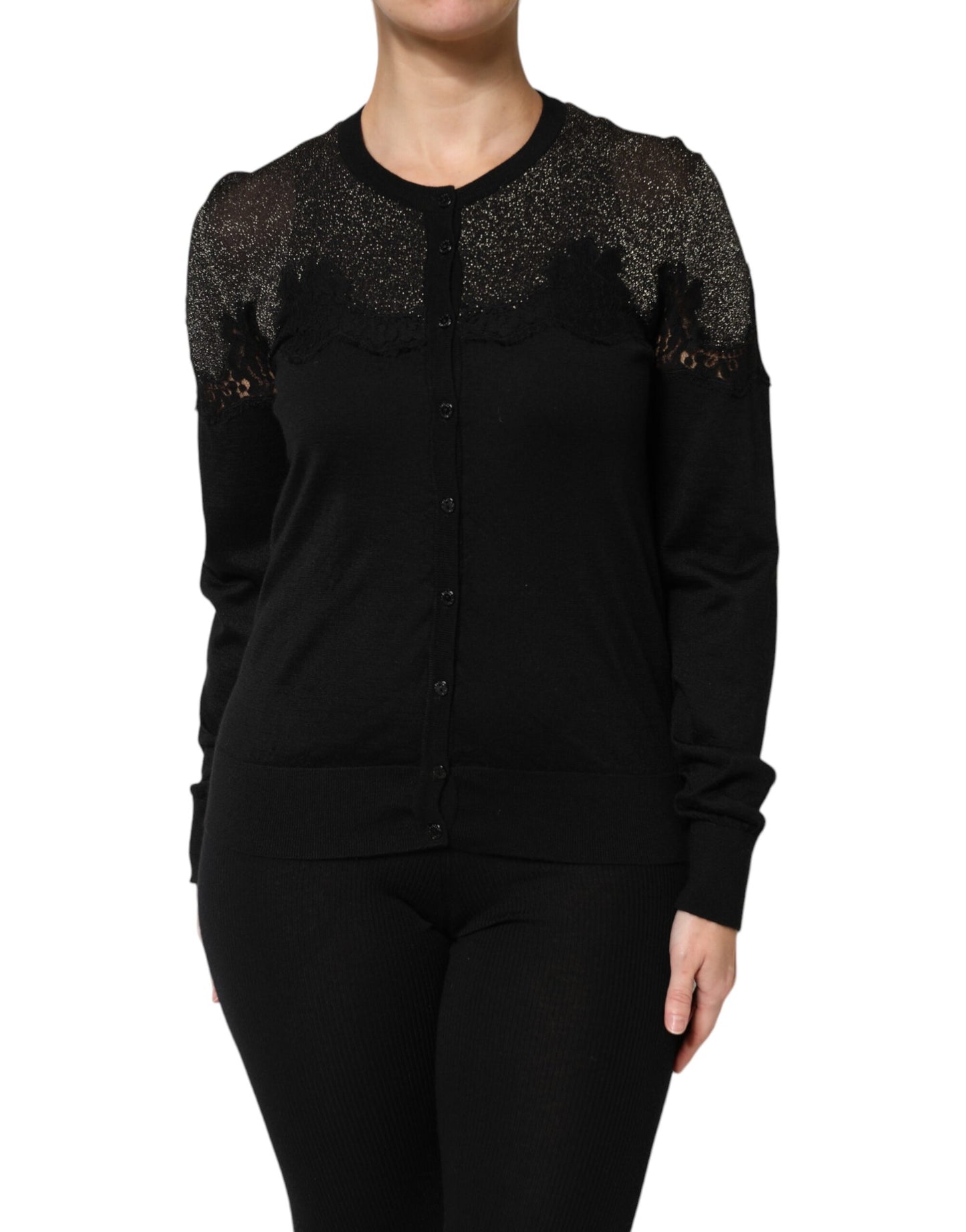 Dolce & Gabbana – Schwarzer Cardigan-Pullover aus Viskosespitze mit Knöpfen