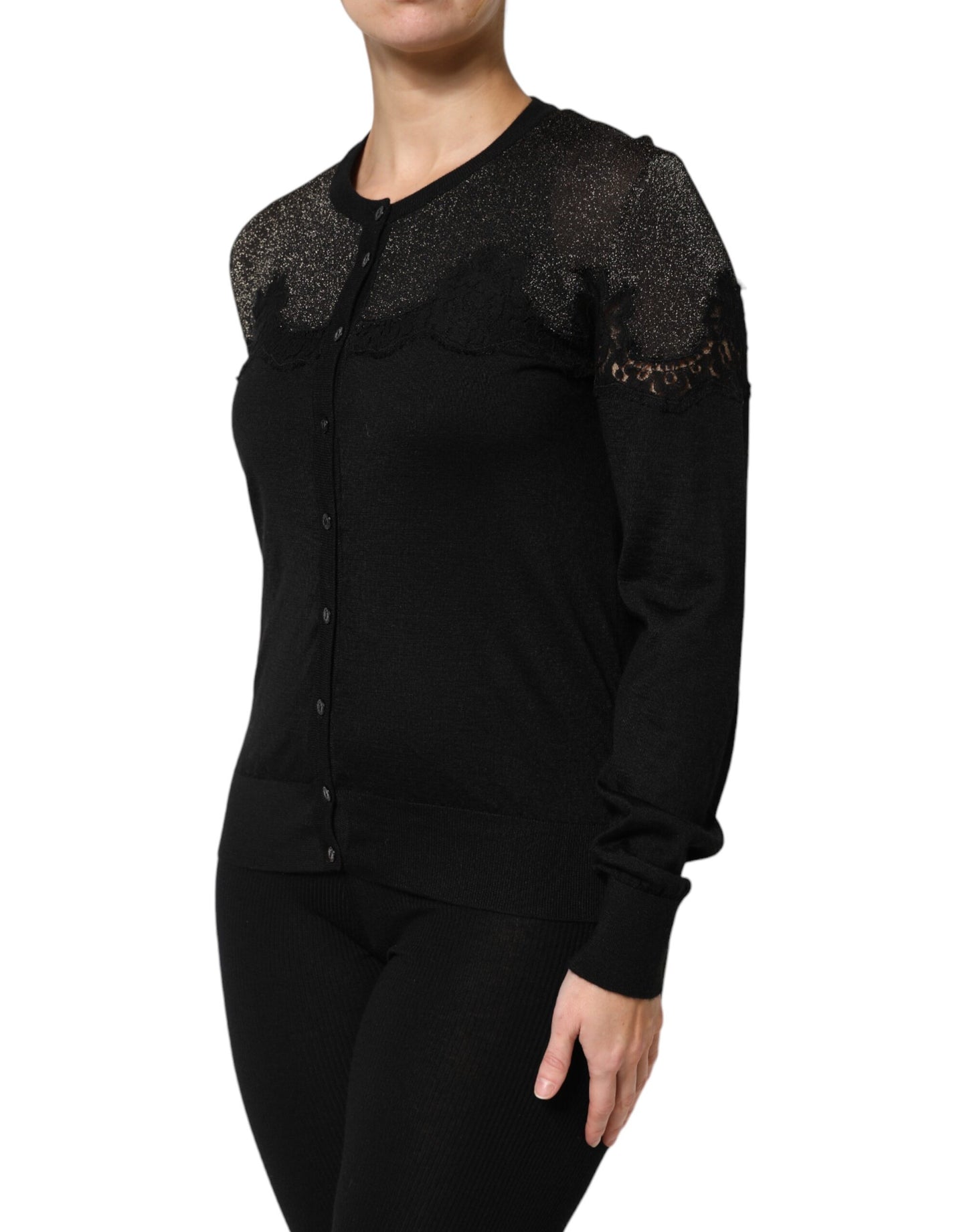 Dolce & Gabbana – Schwarzer Cardigan-Pullover aus Viskosespitze mit Knöpfen