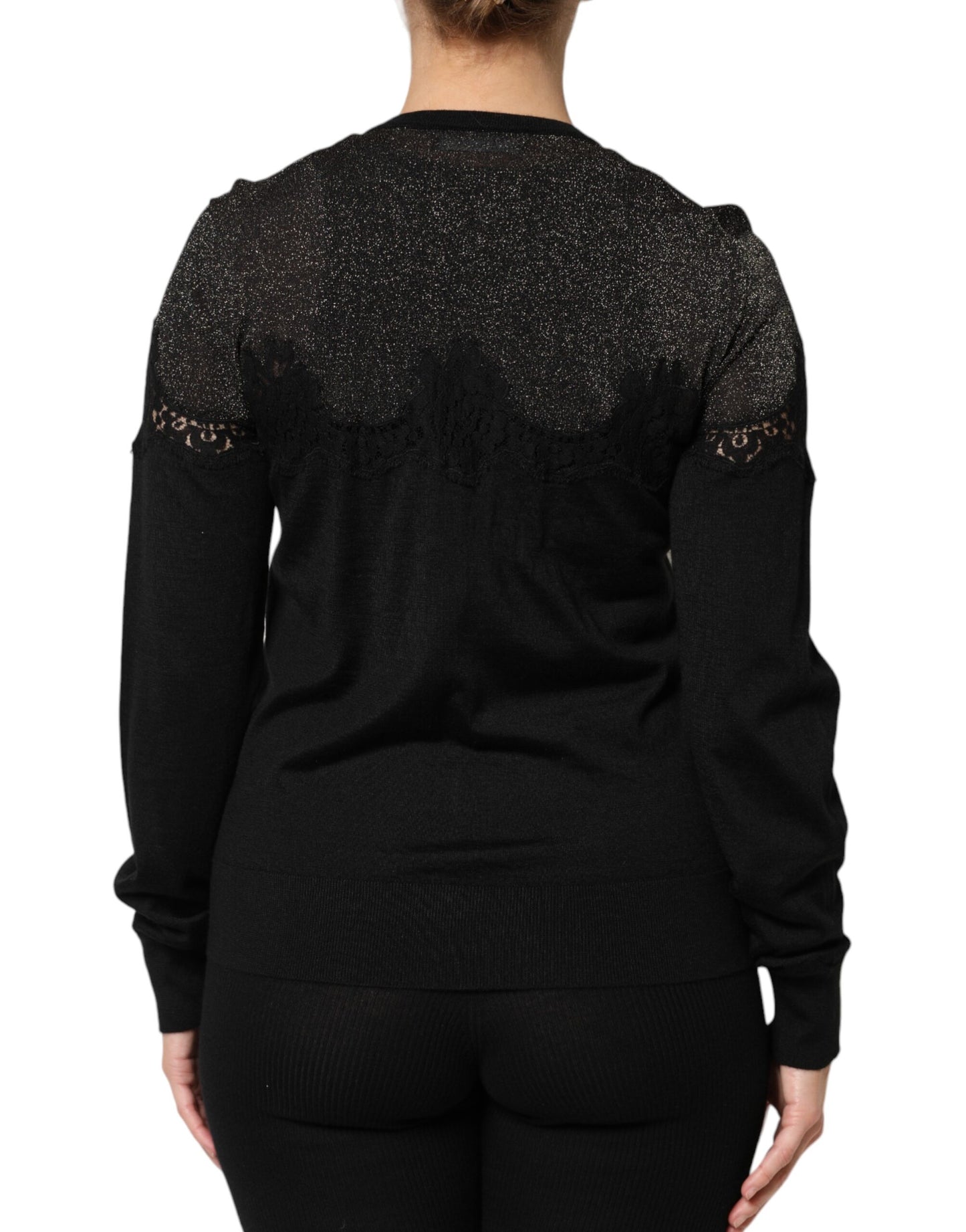 Dolce & Gabbana – Schwarzer Cardigan-Pullover aus Viskosespitze mit Knöpfen
