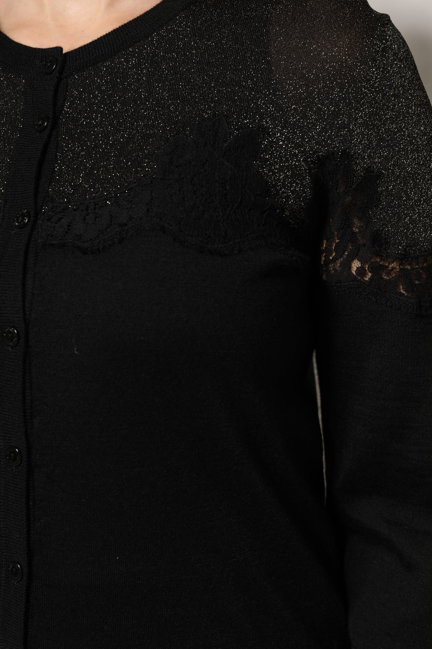 Dolce & Gabbana – Schwarzer Cardigan-Pullover aus Viskosespitze mit Knöpfen