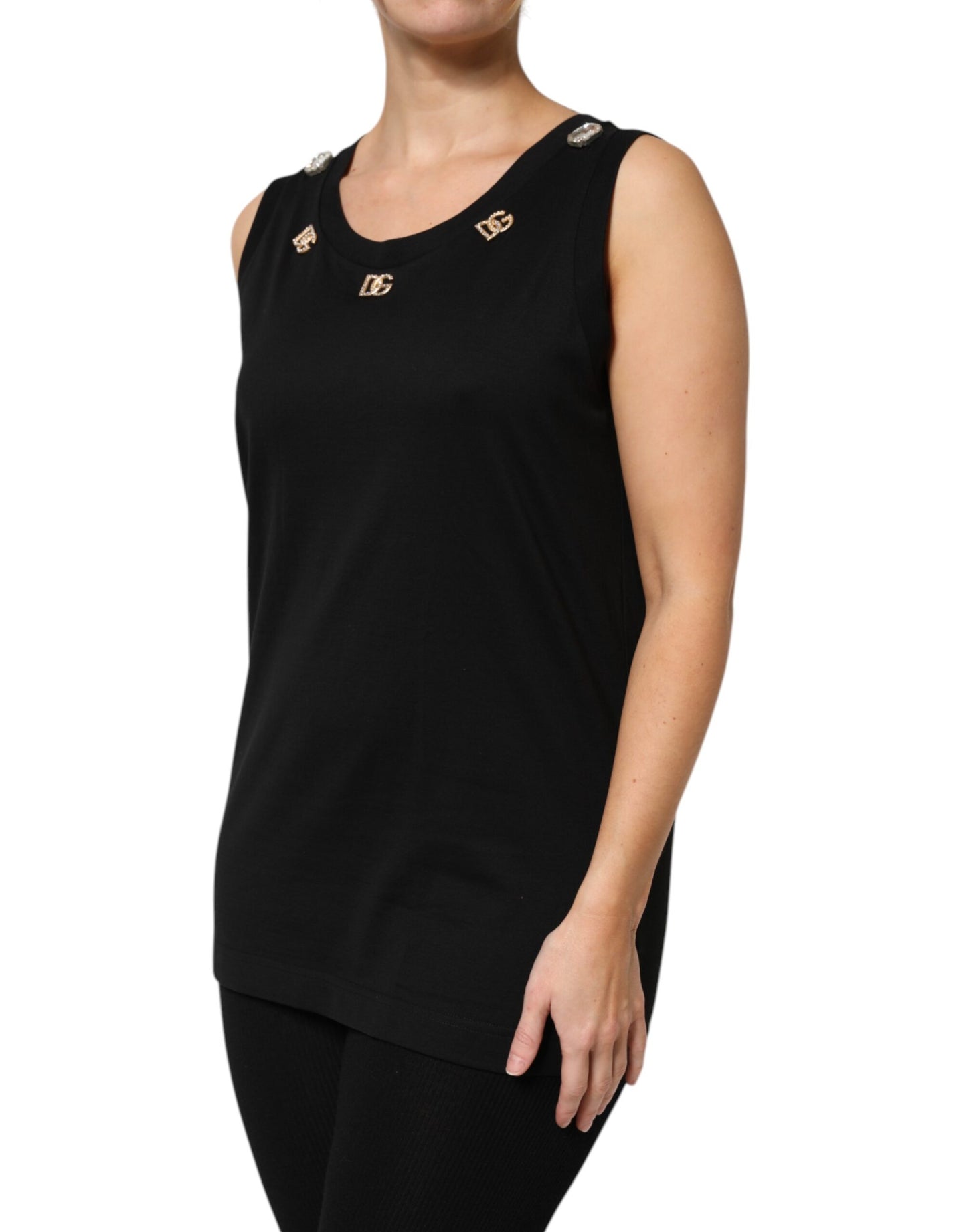 Dolce & Gabbana Schwarzes, ärmelloses Tanktop mit DG-Verzierung