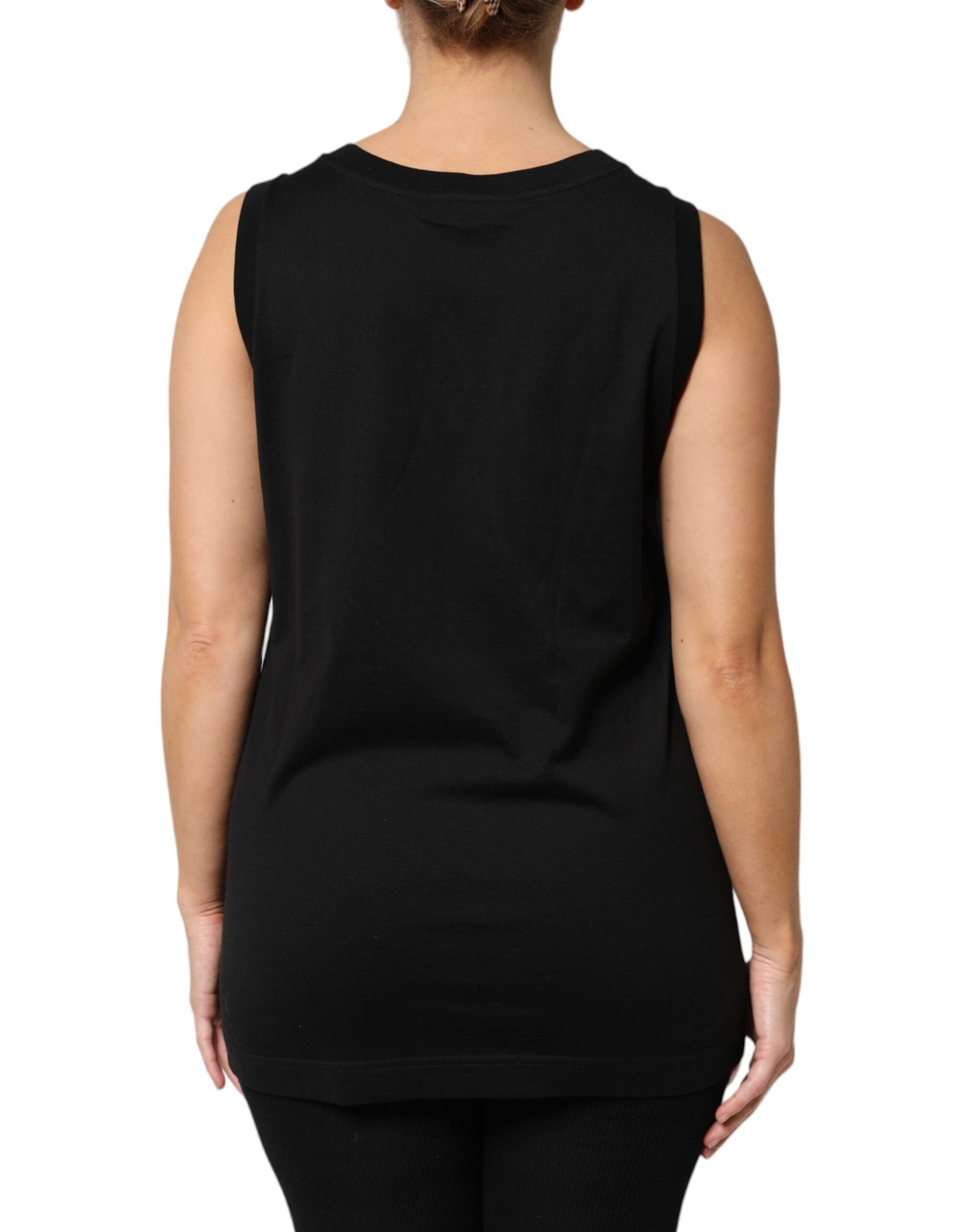 Dolce & Gabbana Schwarzes, ärmelloses Tanktop mit DG-Verzierung