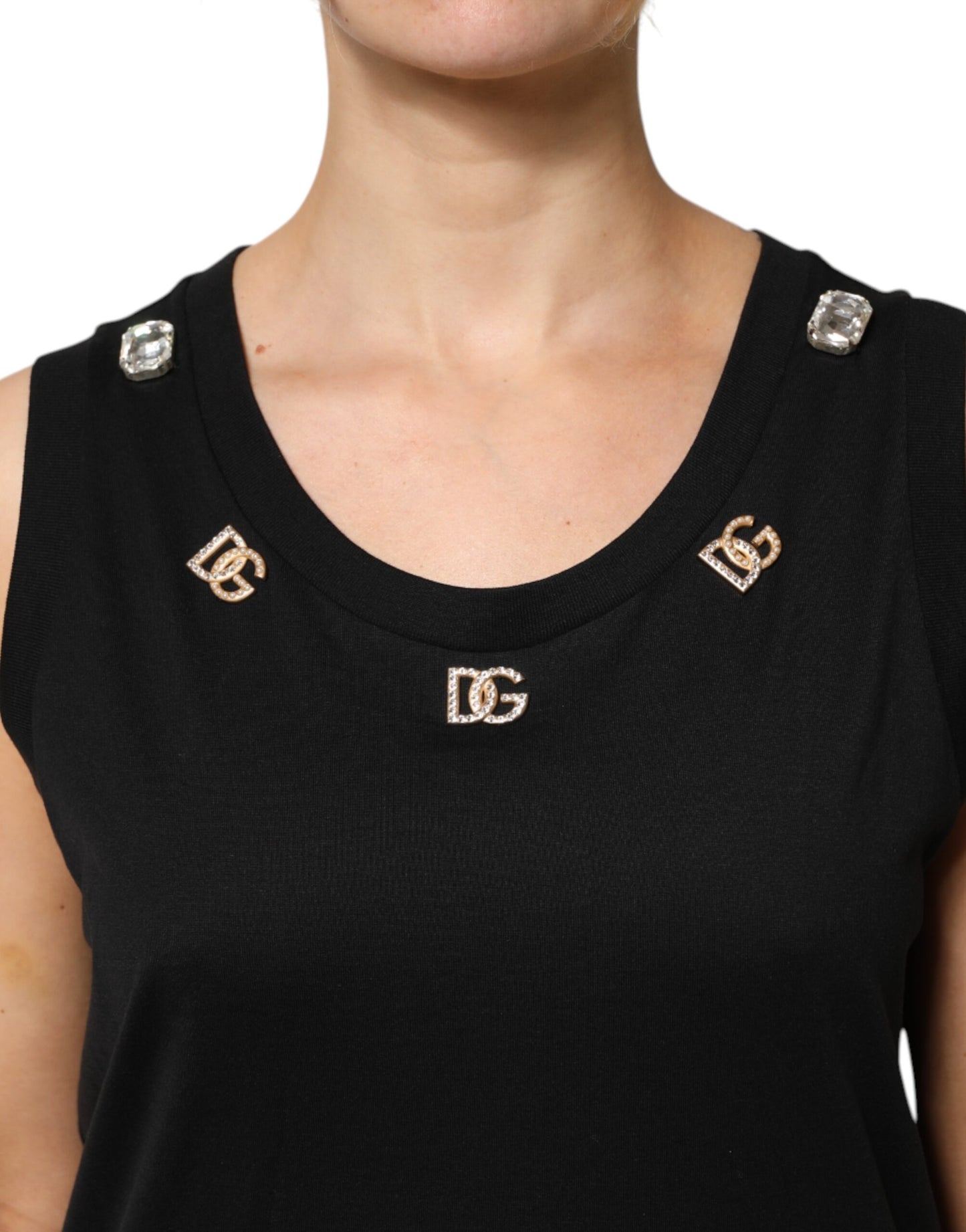 Dolce & Gabbana Schwarzes, ärmelloses Tanktop mit DG-Verzierung