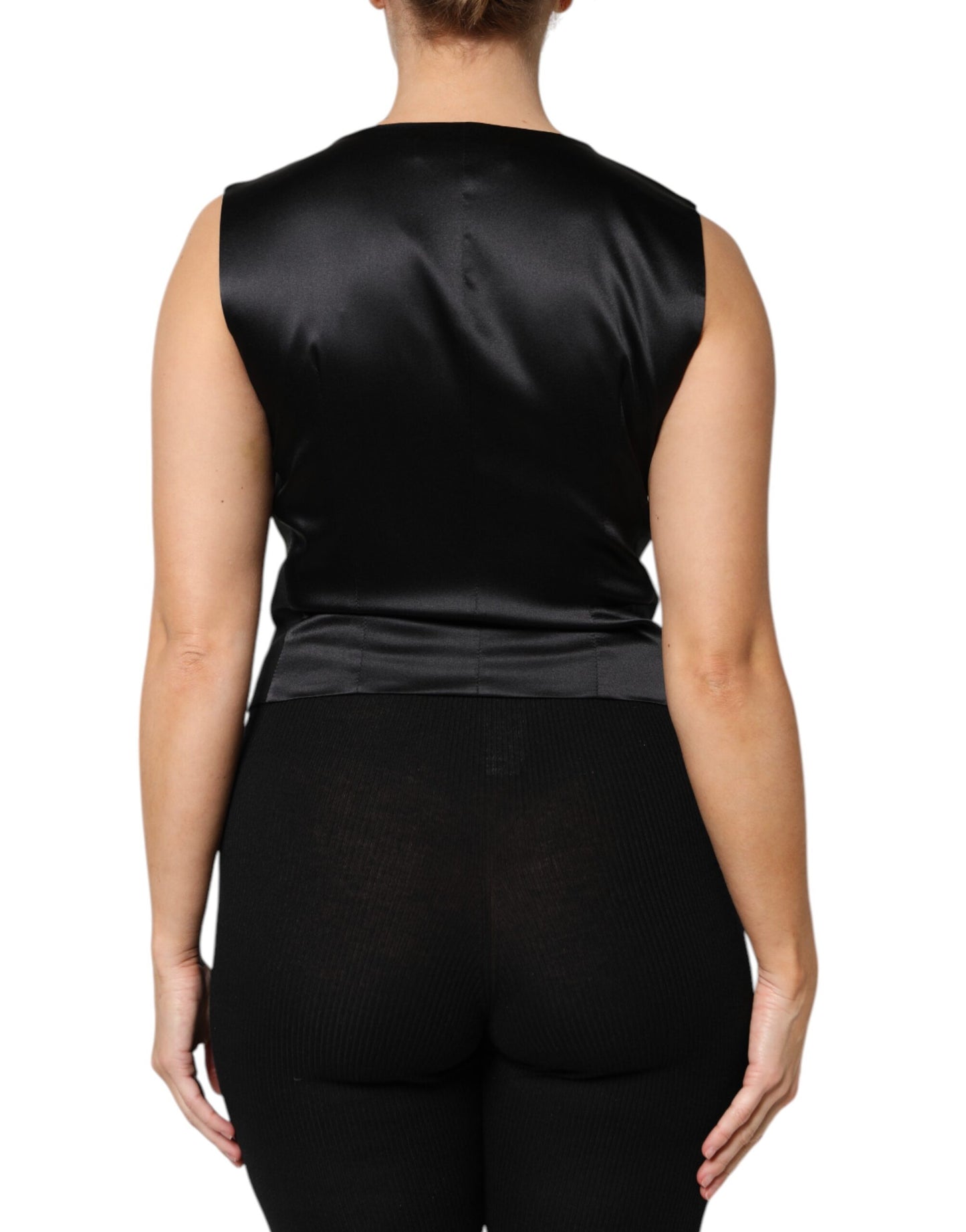 Dolce & Gabbana – Schwarzes, ärmelloses Weste-Oberteil aus Wolle
