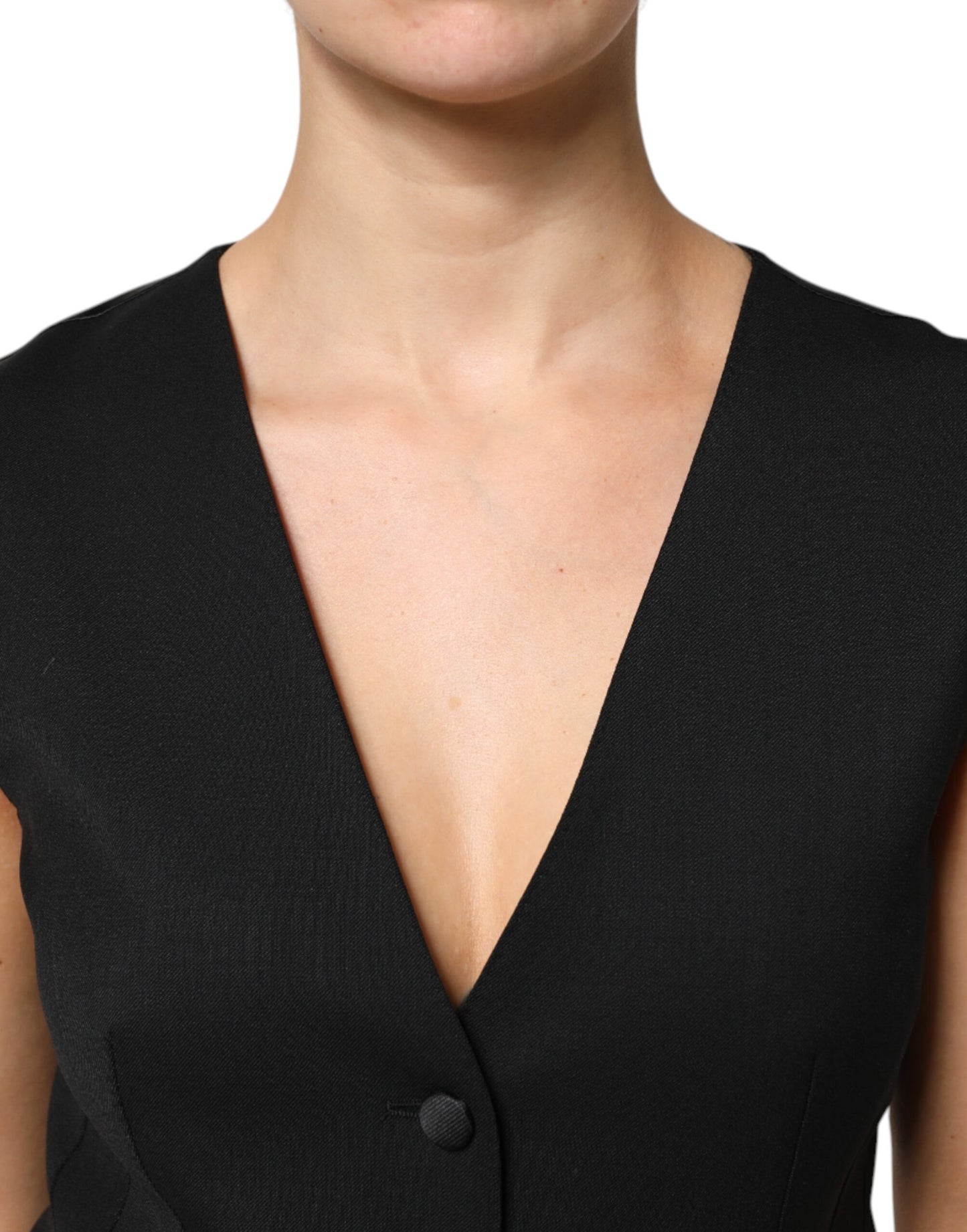 Dolce & Gabbana – Schwarzes, ärmelloses Weste-Oberteil aus Wolle