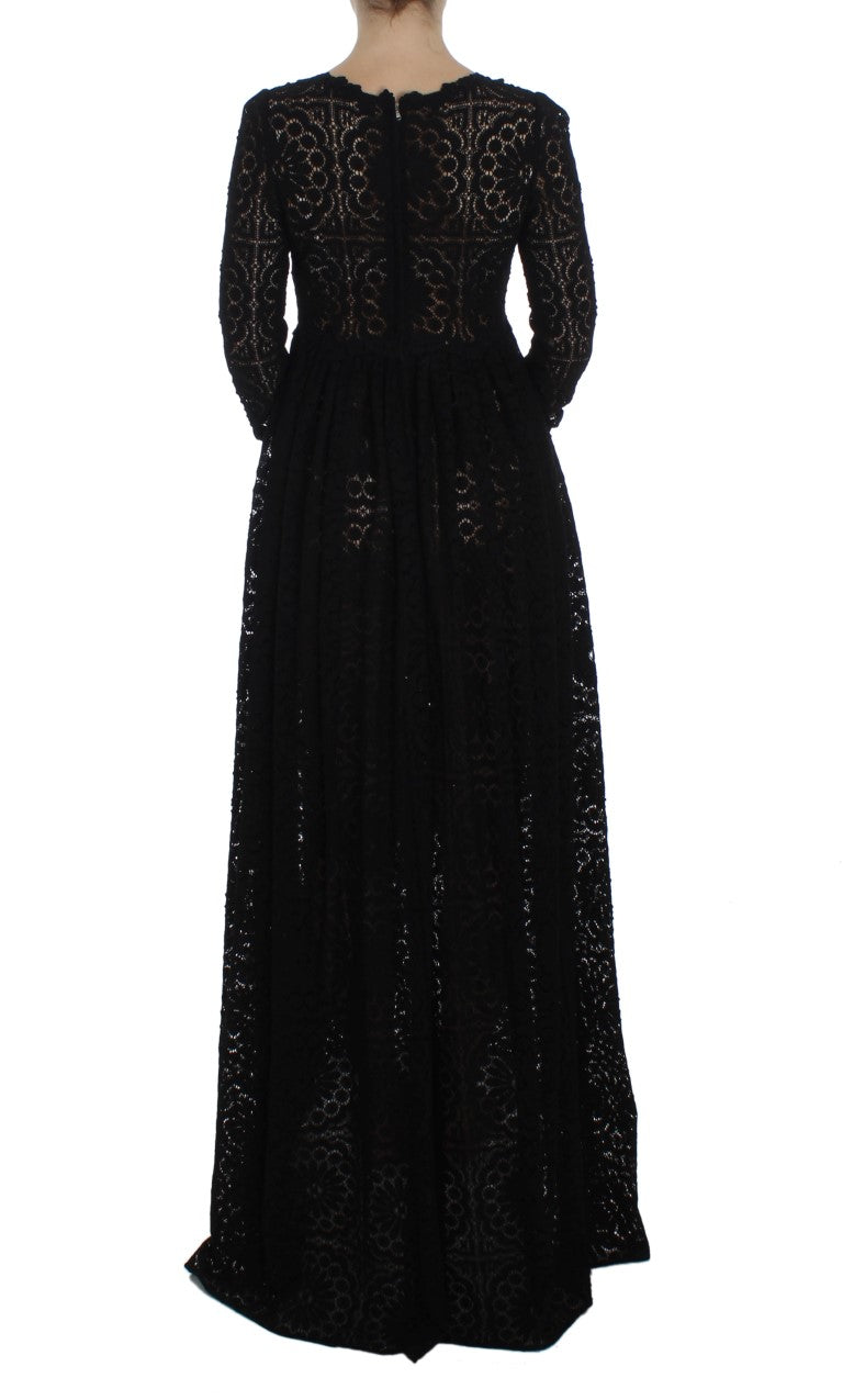 Dolce & Gabbana Schwarzes Ricamo-Strick-Maxikleid in voller Länge