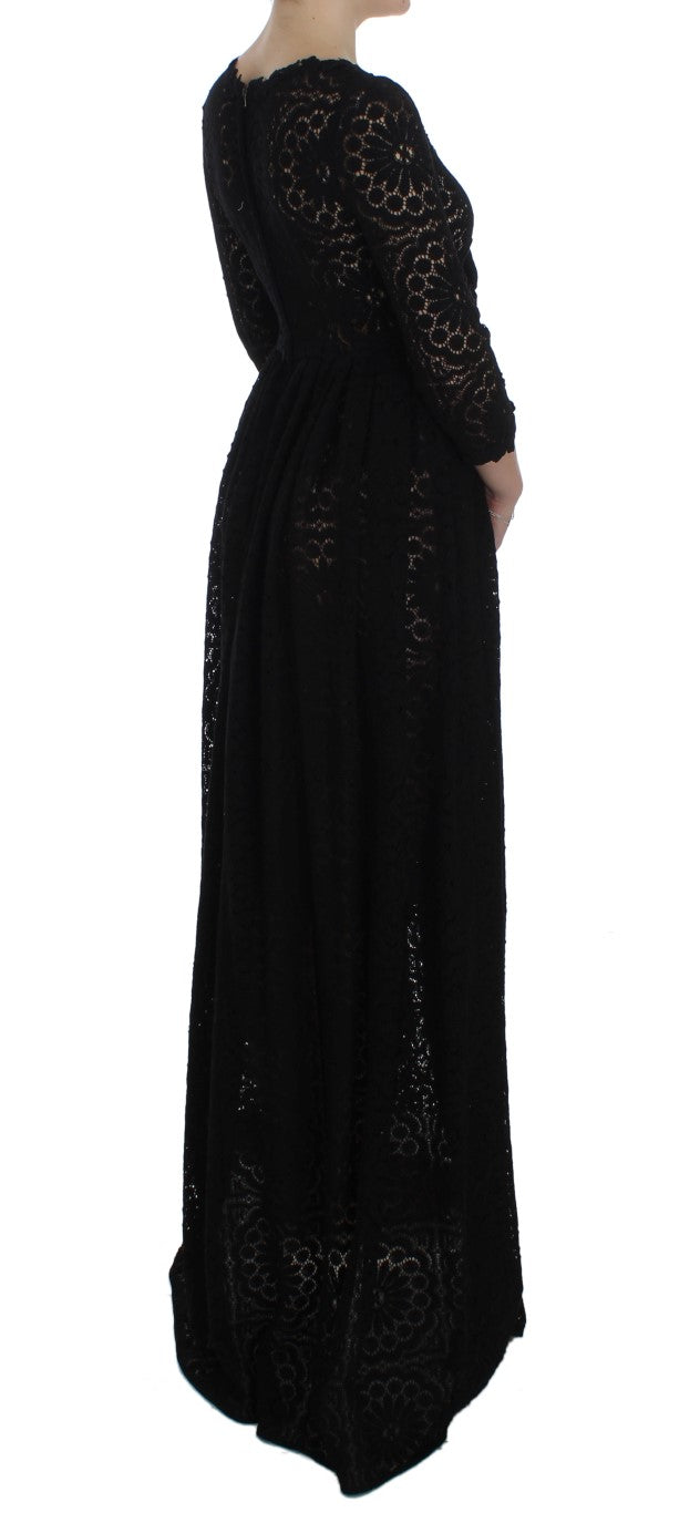 Dolce & Gabbana Schwarzes Ricamo-Strick-Maxikleid in voller Länge
