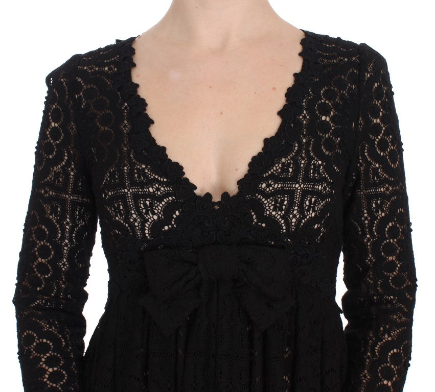 Dolce & Gabbana Schwarzes Ricamo-Strick-Maxikleid in voller Länge