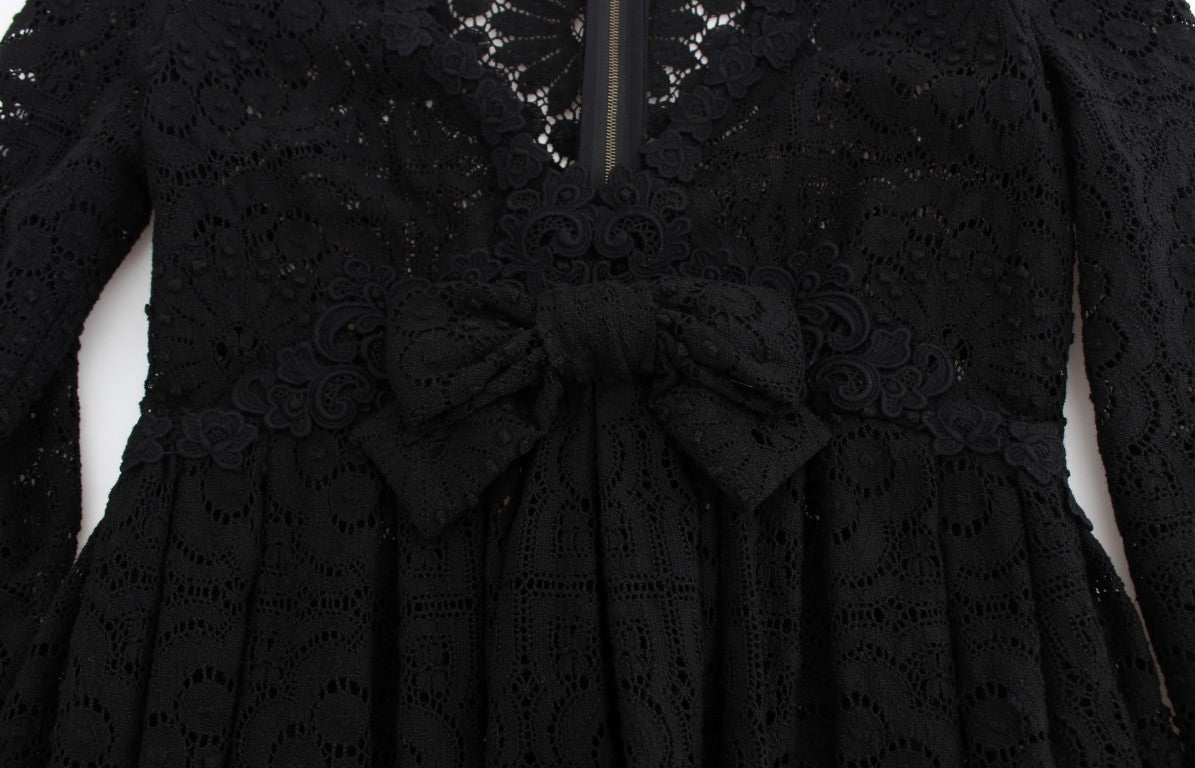 Dolce & Gabbana Schwarzes Ricamo-Strick-Maxikleid in voller Länge